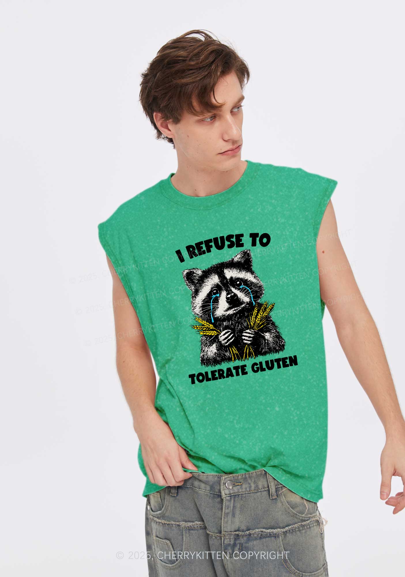 Refuse To Tolerate Gluten Y2K Washed Muscle Tank Cherrykitten