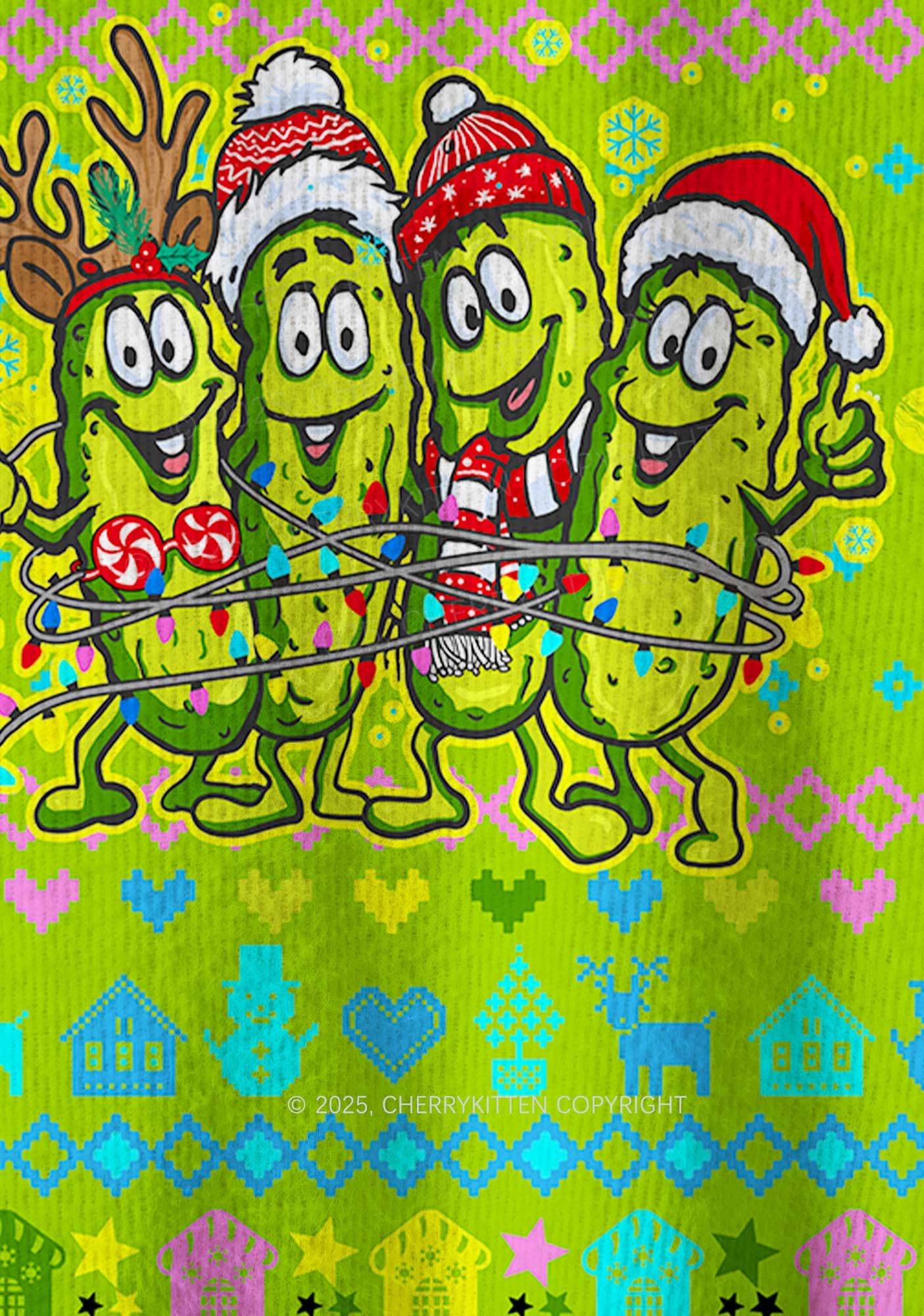 Cheerful Pickles Y2K Christmas Knit Sweatshirt Cherrykitten