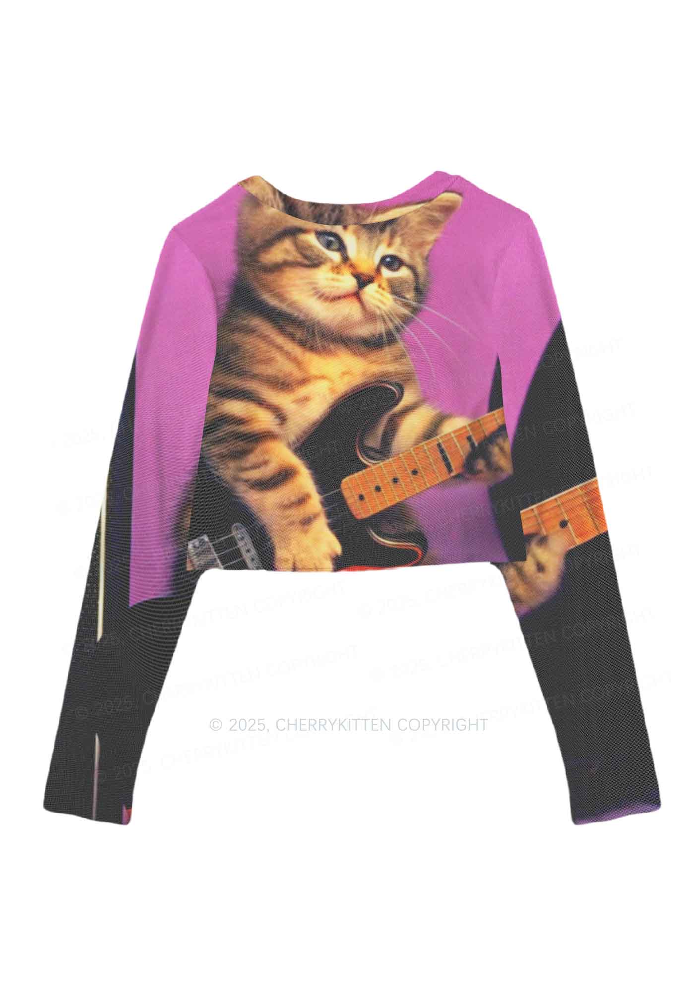 Rock Kitten Y2K Mesh Long Sleeve Crop Top Cherrykitten
