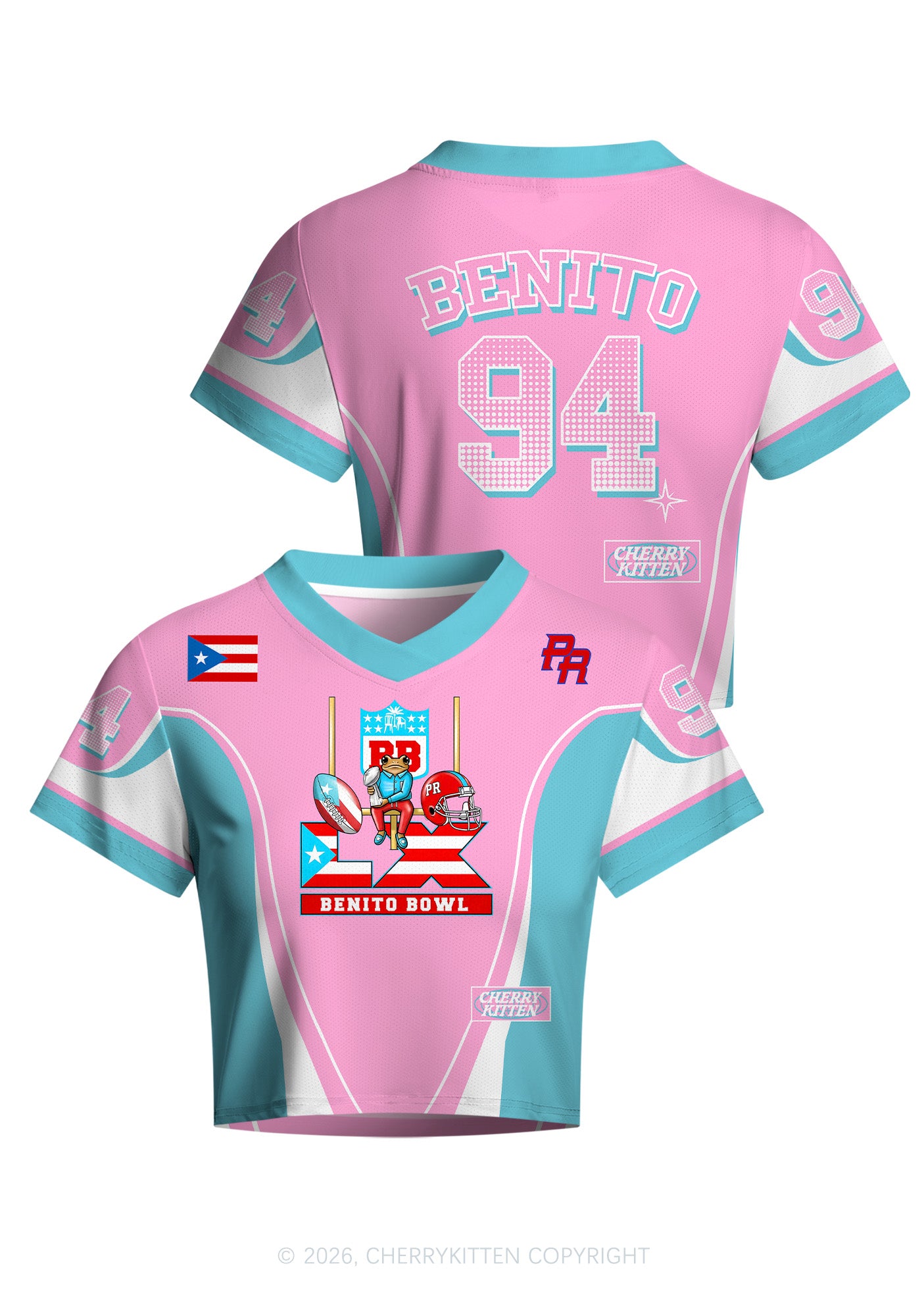 Pink Frog Y2K Crop Football Jersey Shirts Cherrykitten