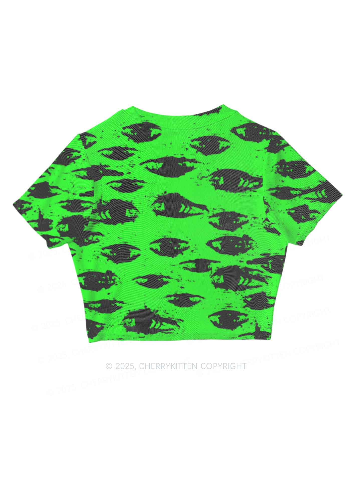 Eyes On Bright Green Y2K Mesh Crop Top Cherrykitten