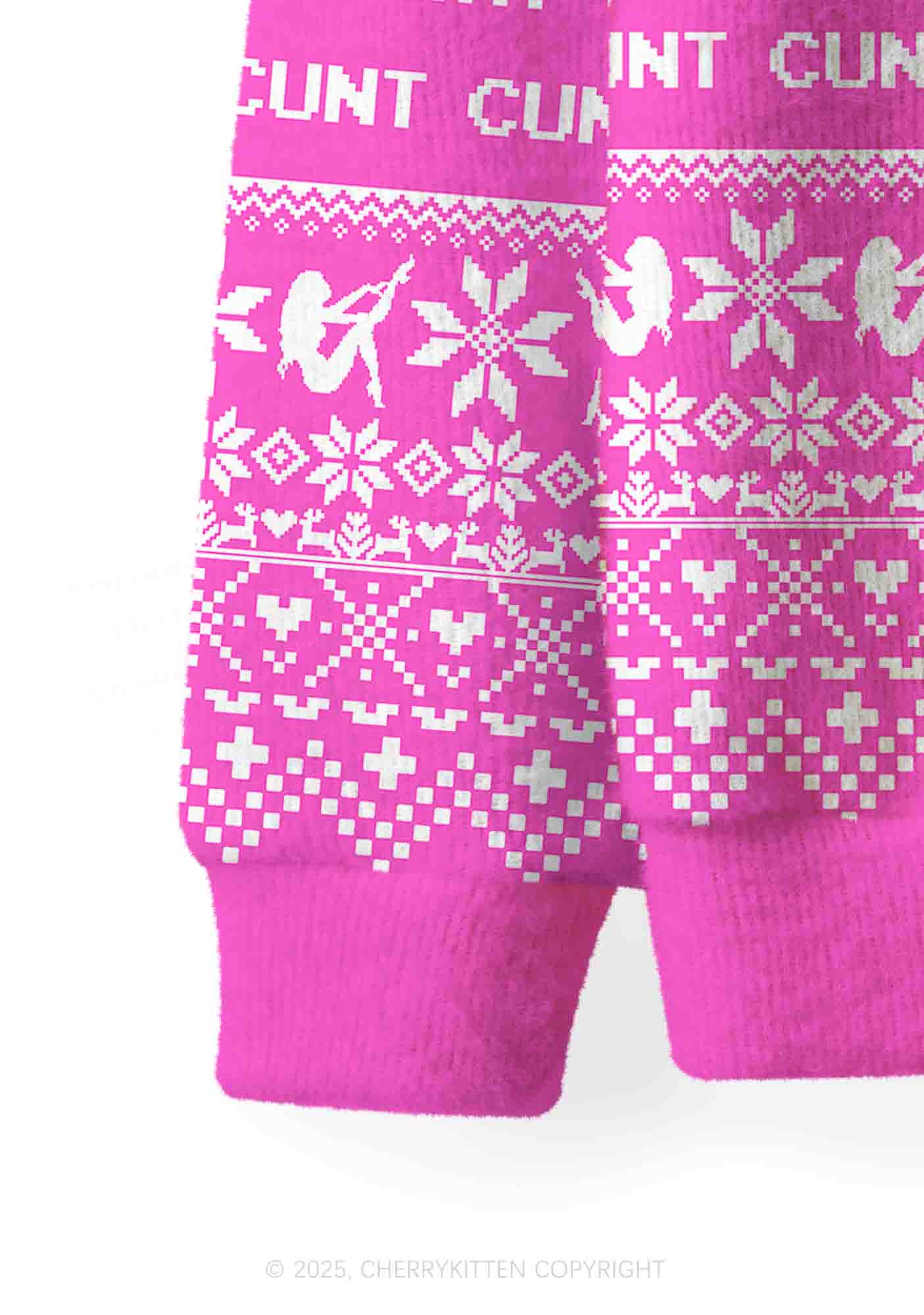 Pink Cxxt Y2K Christmas Cardigan Knit Sweatshirt Cherrykitten