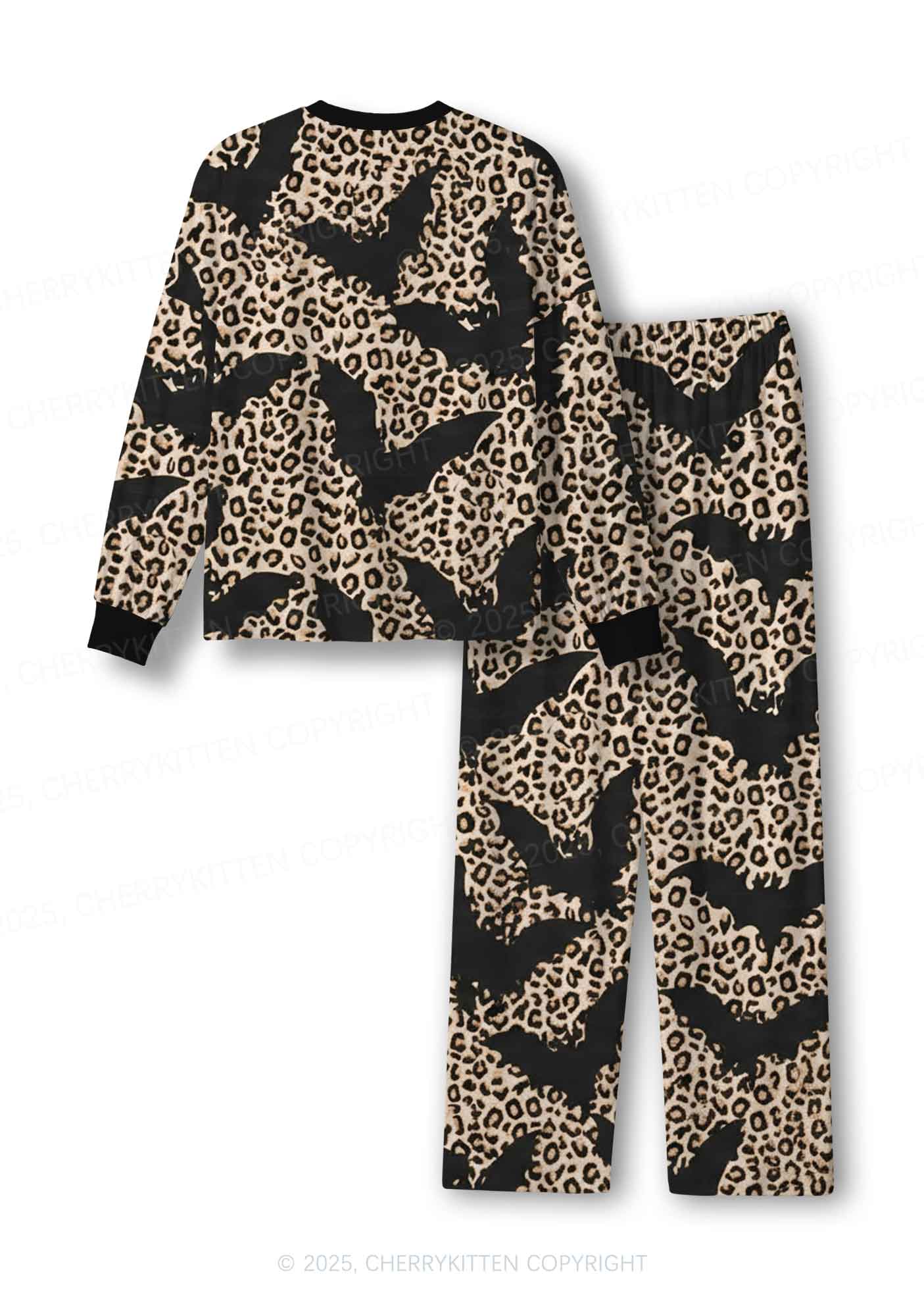 Bat Leopard Y2K Print Long Sleeve Pajama Set Cherrykitten
