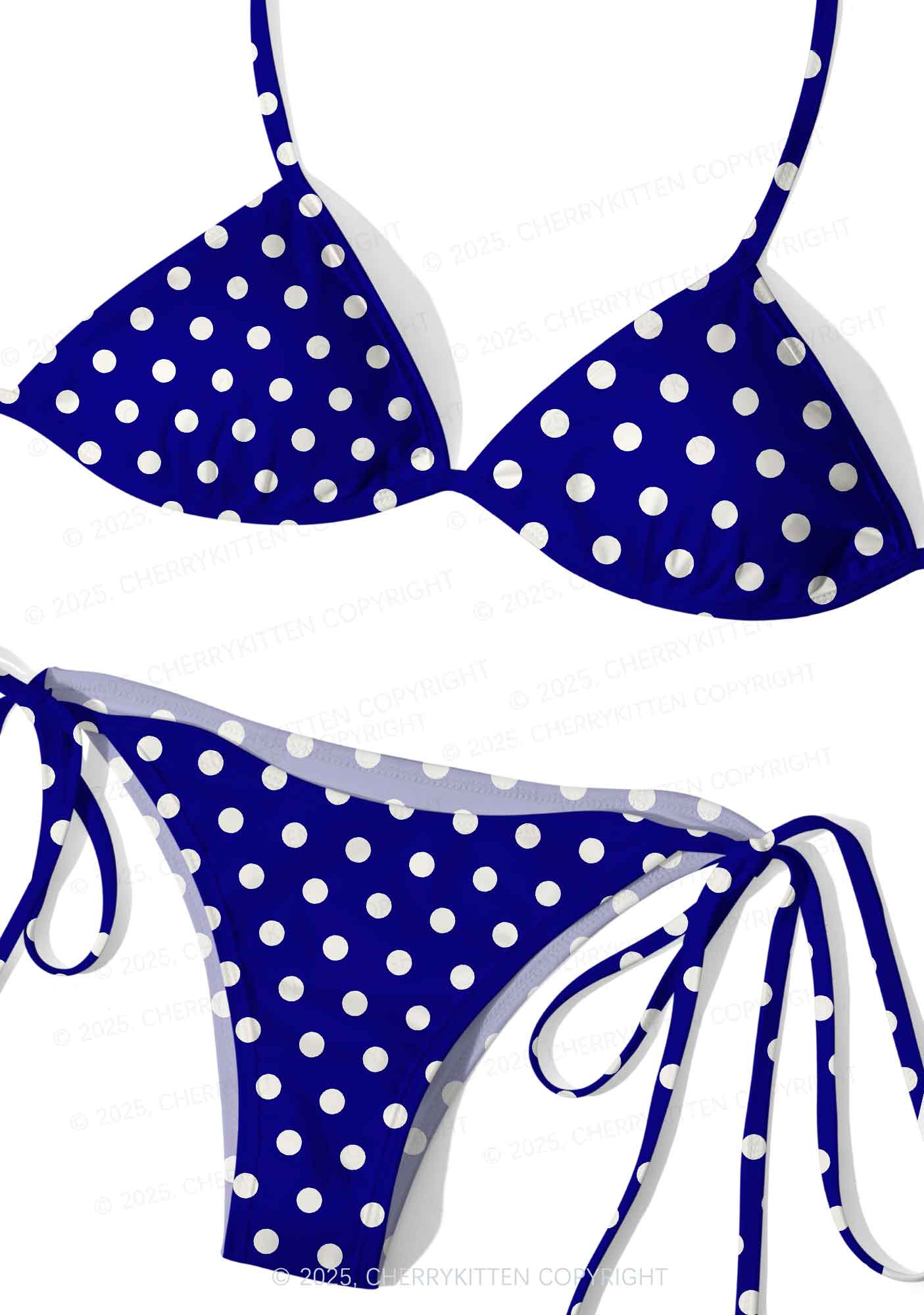 Classic Blue Dots Y2K Print Bikini Set Cherrykitten