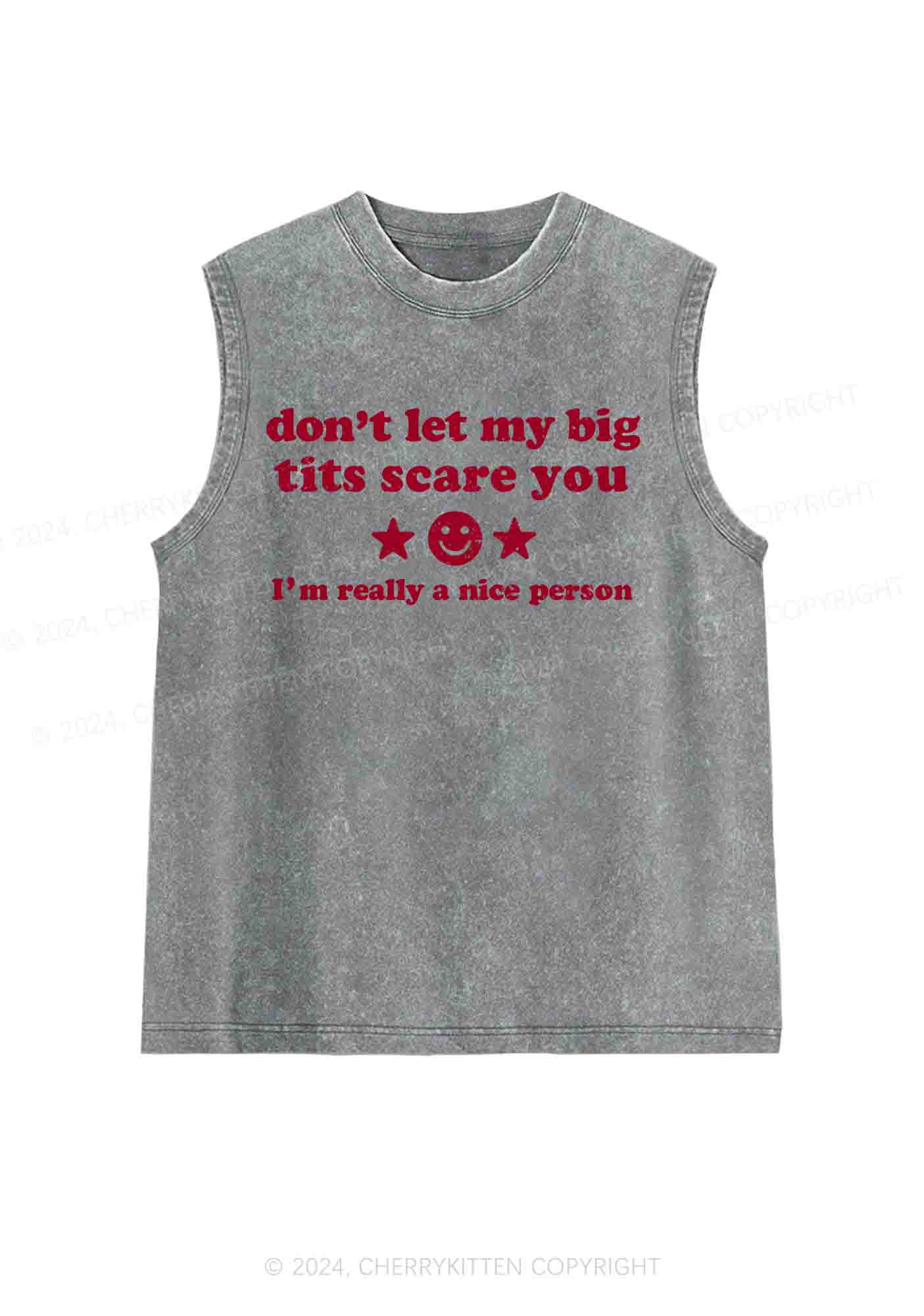 Don't Let My Big Txts Scare You Y2K Washed Tank Cherrykitten