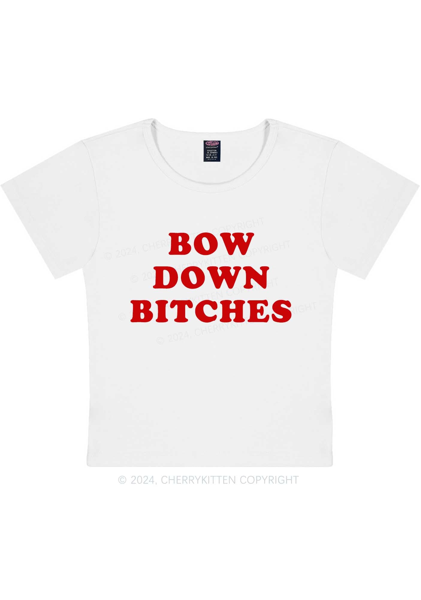 Curvy Bow Down Bxxches Y2K Baby Tee Cherrykitten