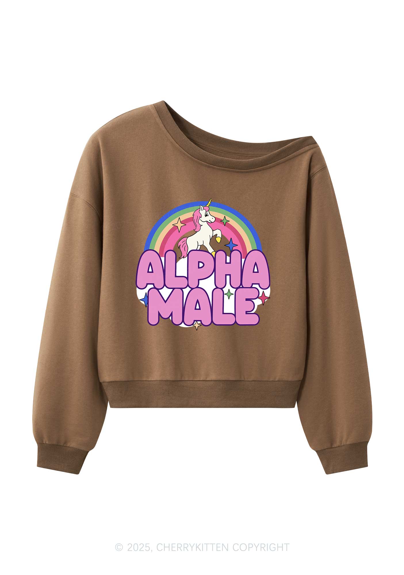 Rainbow Unicorn Alpha Male Y2K Off Shoulder Sweatshirts Cherrykitten