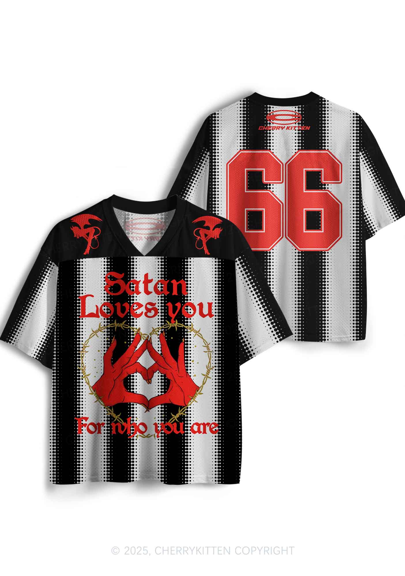 Halloween Custom Black Satan Heart Y2K Sport Jersey Shirts Cherrykitten