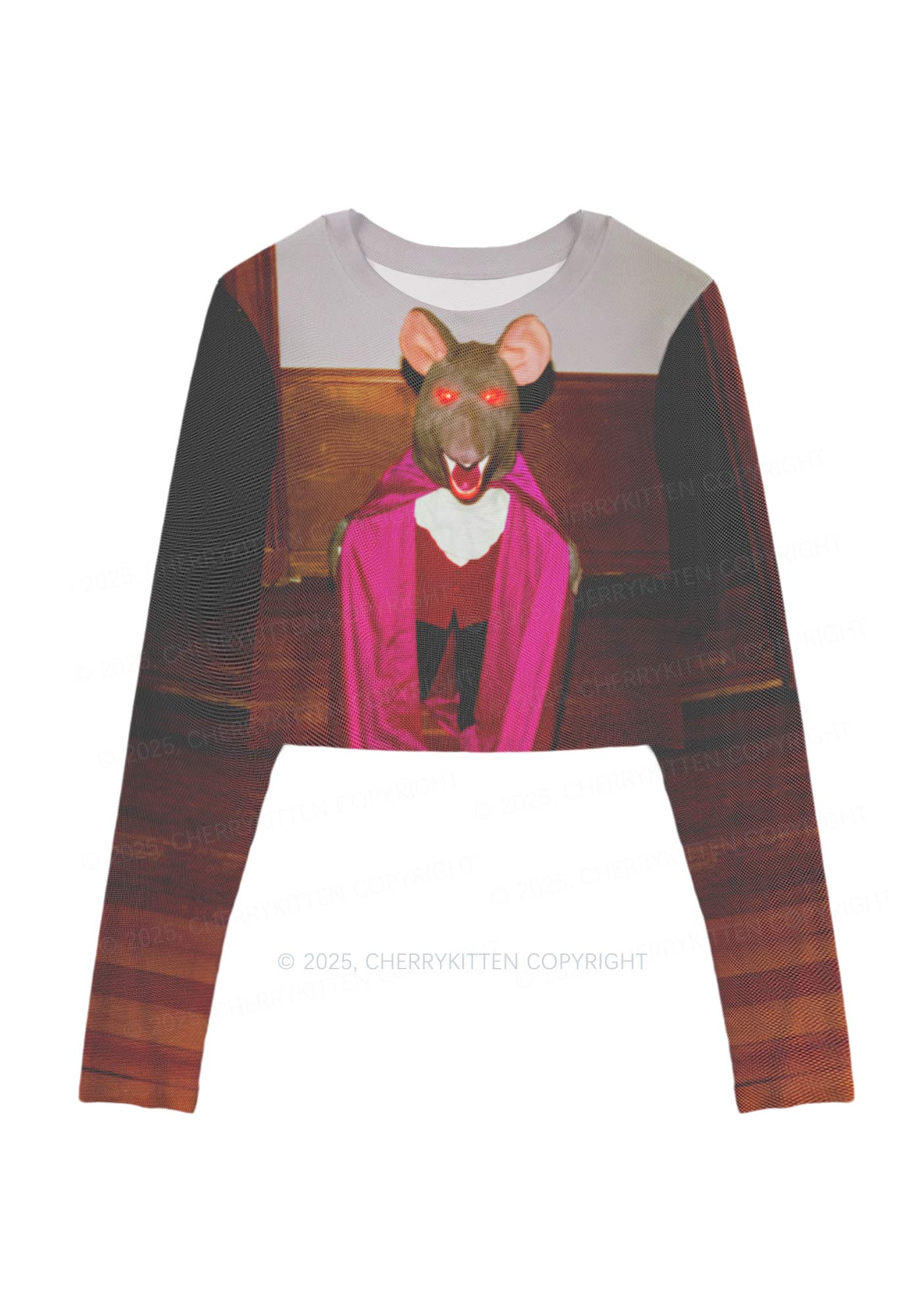 Caped Ratz Y2K Mesh Long Sleeve Crop Top Cherrykitten
