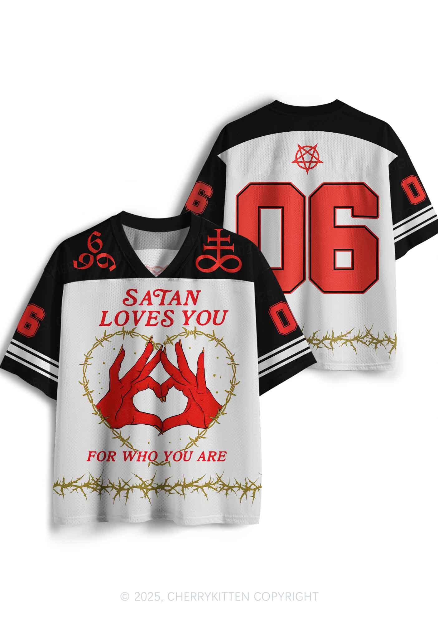 Halloween Custom White Satan Heart Y2K Sport Jersey Shirts Cherrykitten