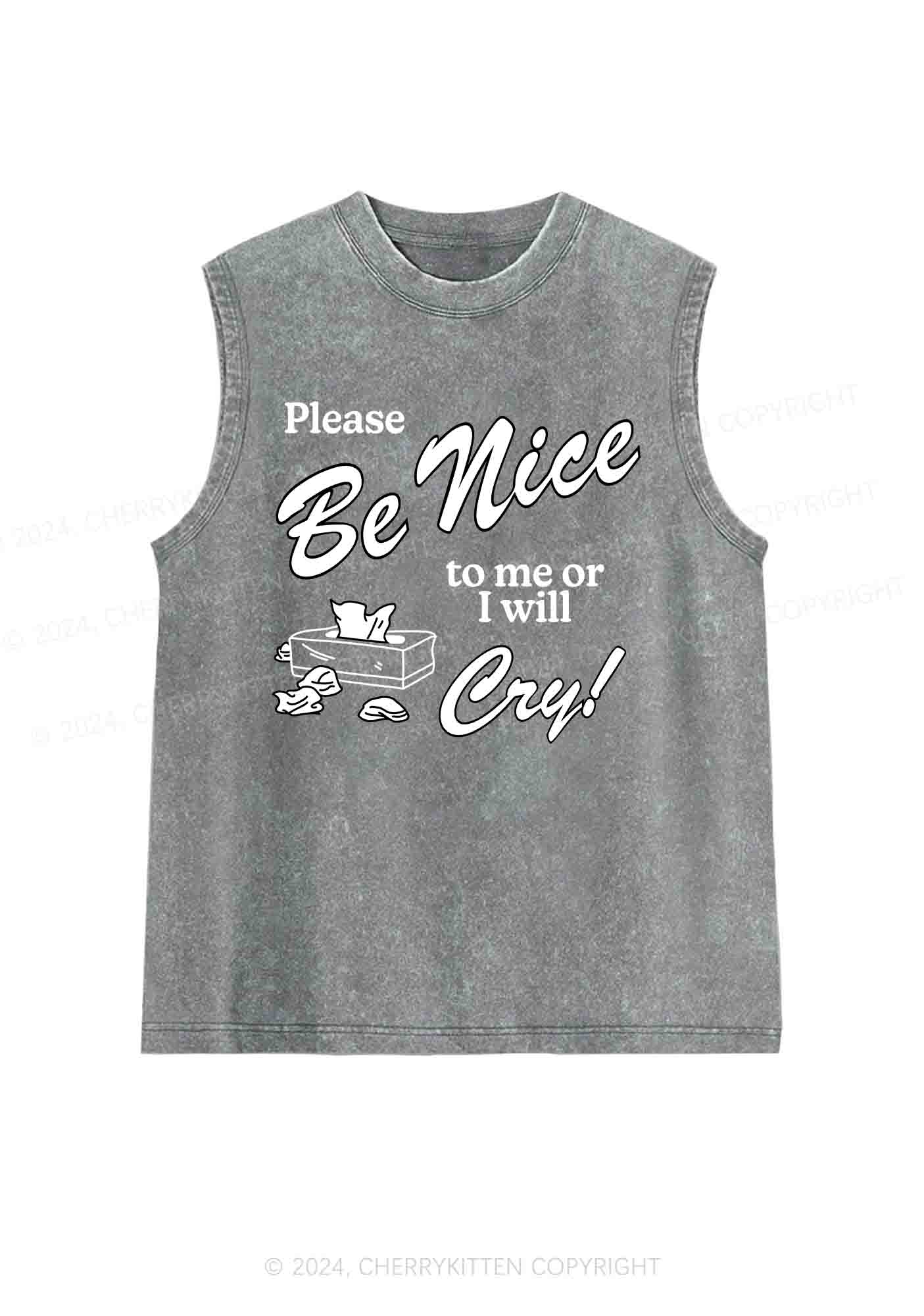 Please Be Nice To Me Or I Will Cry Y2K Washed Tank Cherrykitten