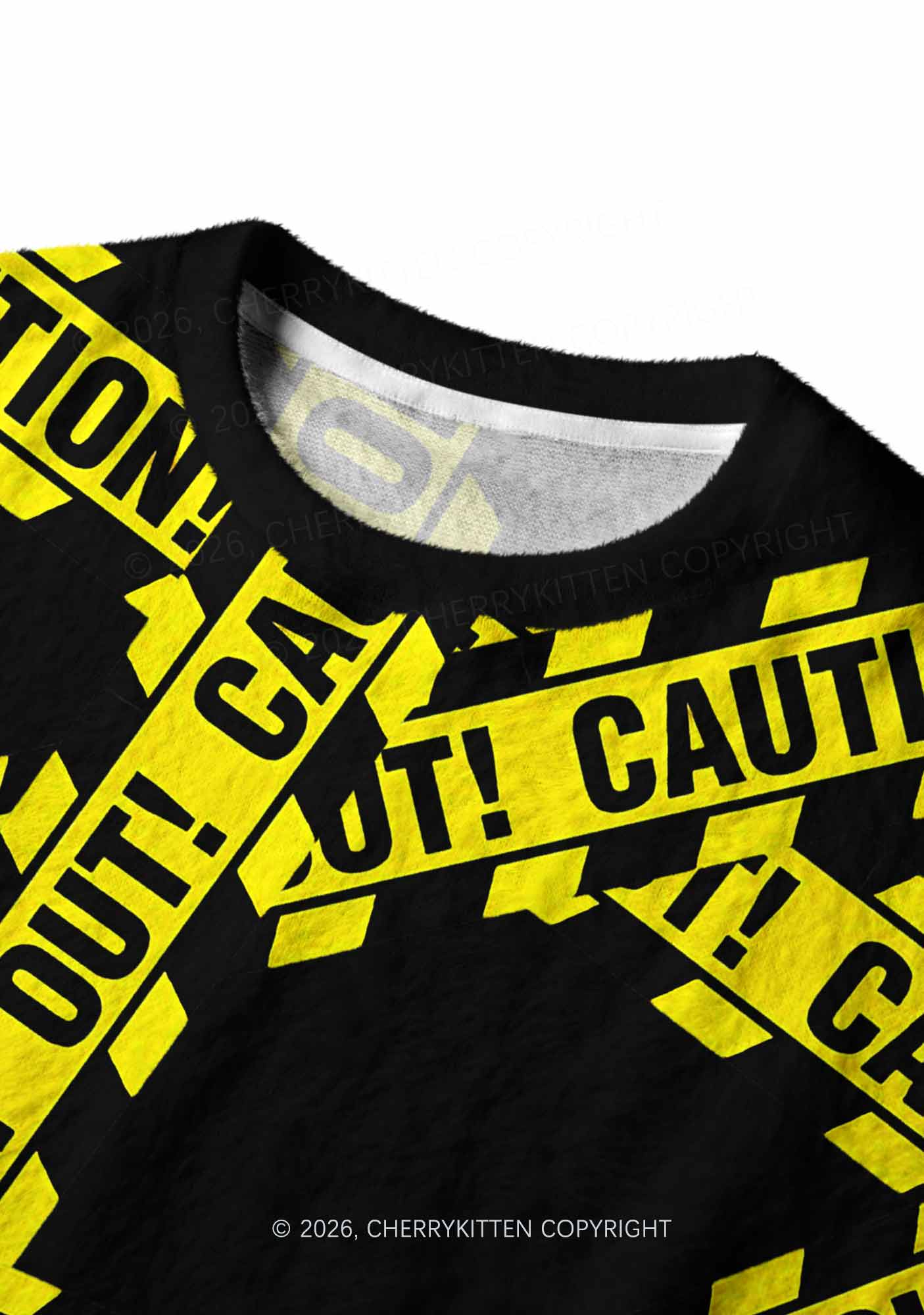 Halloween Caution Keep Out Y2K Christmas Knit Sweatshirt Cherrykitten