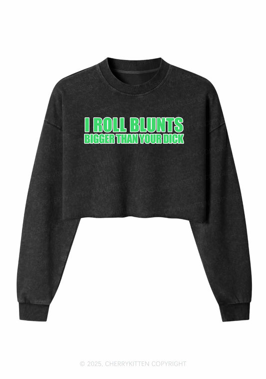 I Roll Blunts Y2K Crop Washed Sweatshirts Cherrykitten