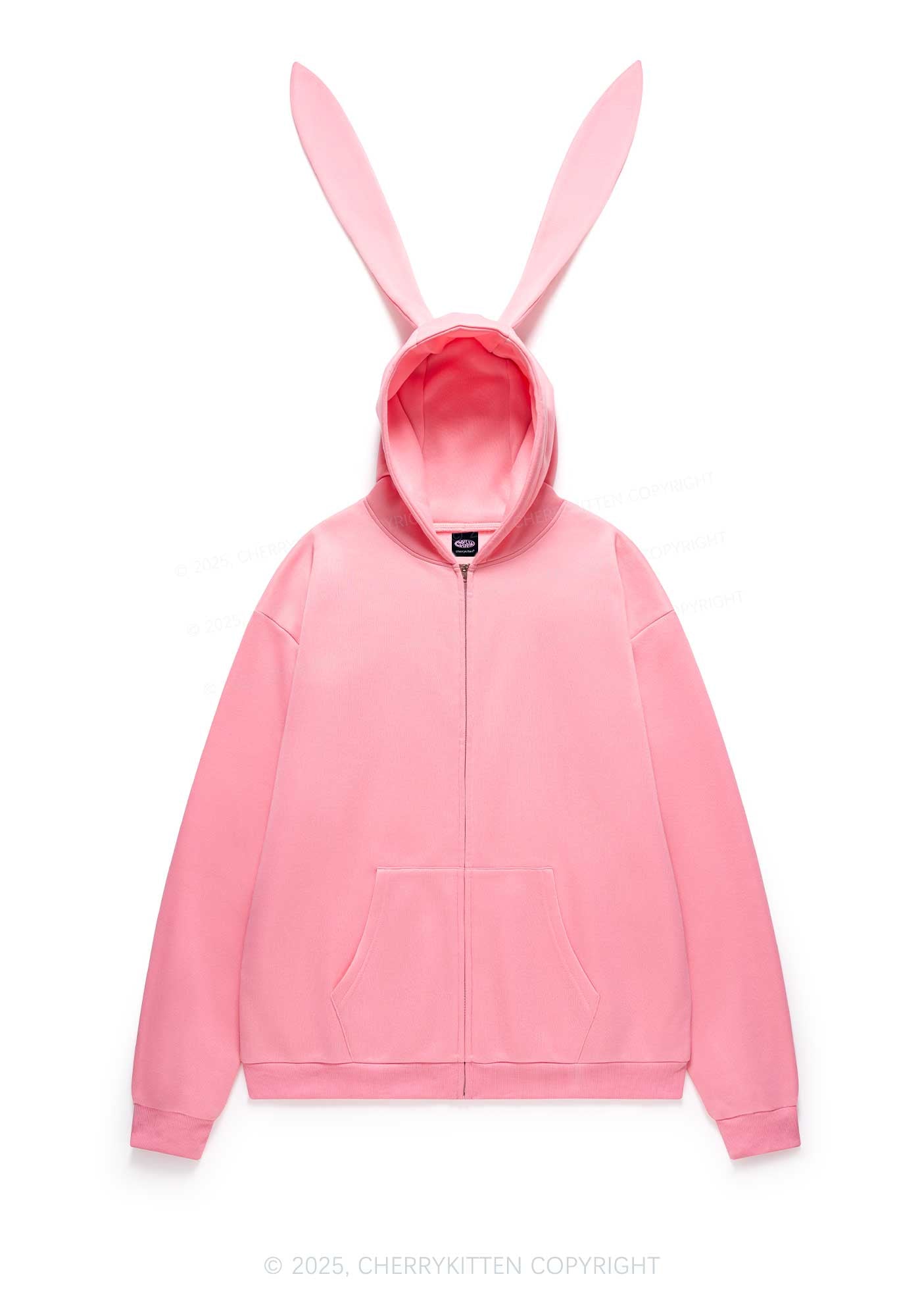 I Love Nerds Y2K Bunny Ear Zip Hoodie Cherrykitten