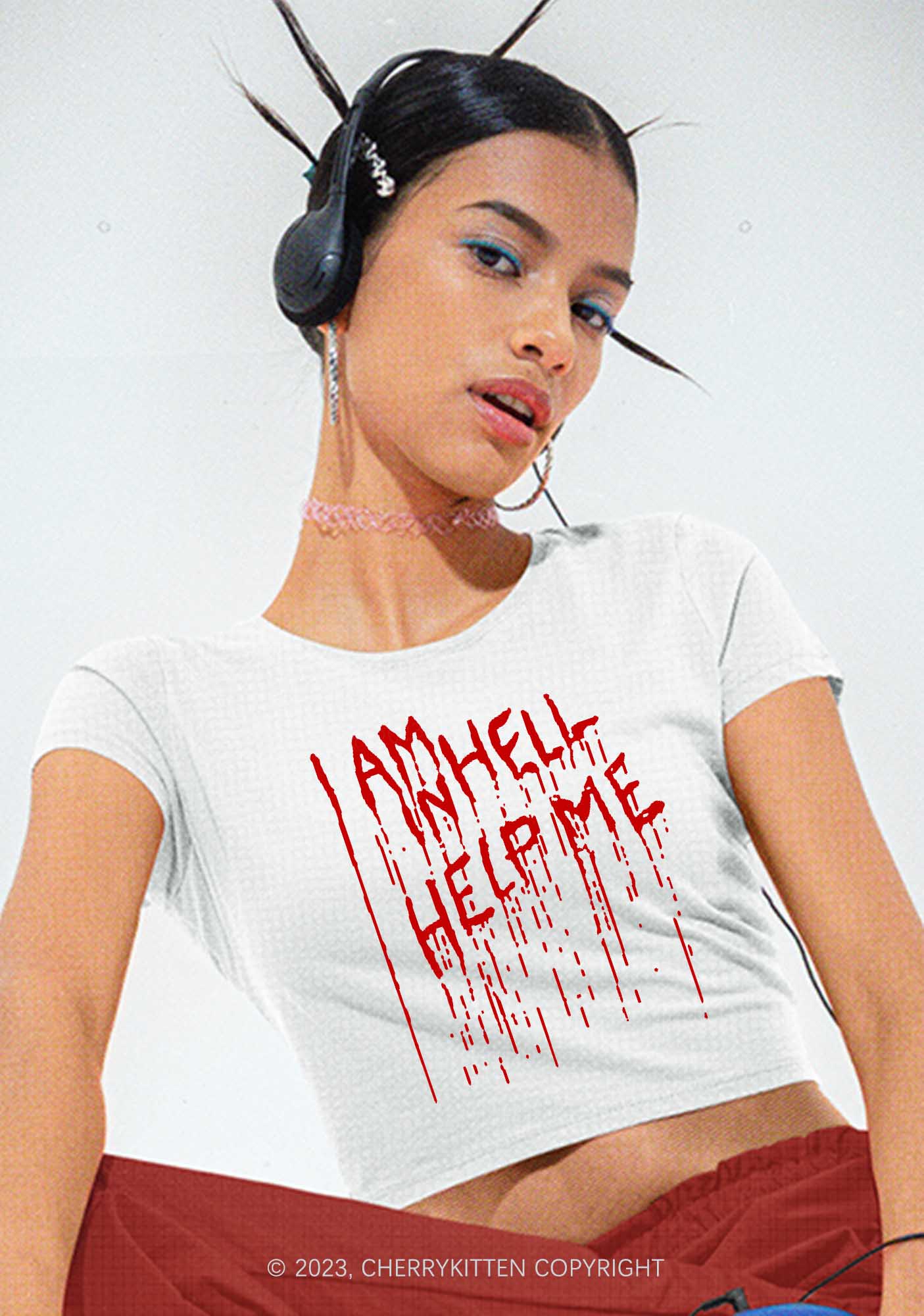 I Am In Hell Help Me Halloween Y2K Baby Tee Cherrykitten