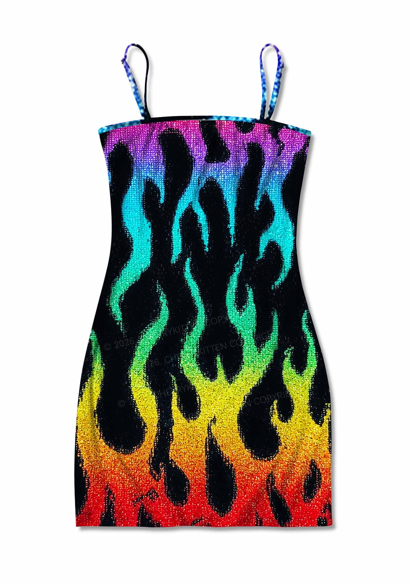 Cherrykitten Rainbow Flame Pride Y2K Print Slip Dress Cherrykitten for Sale
