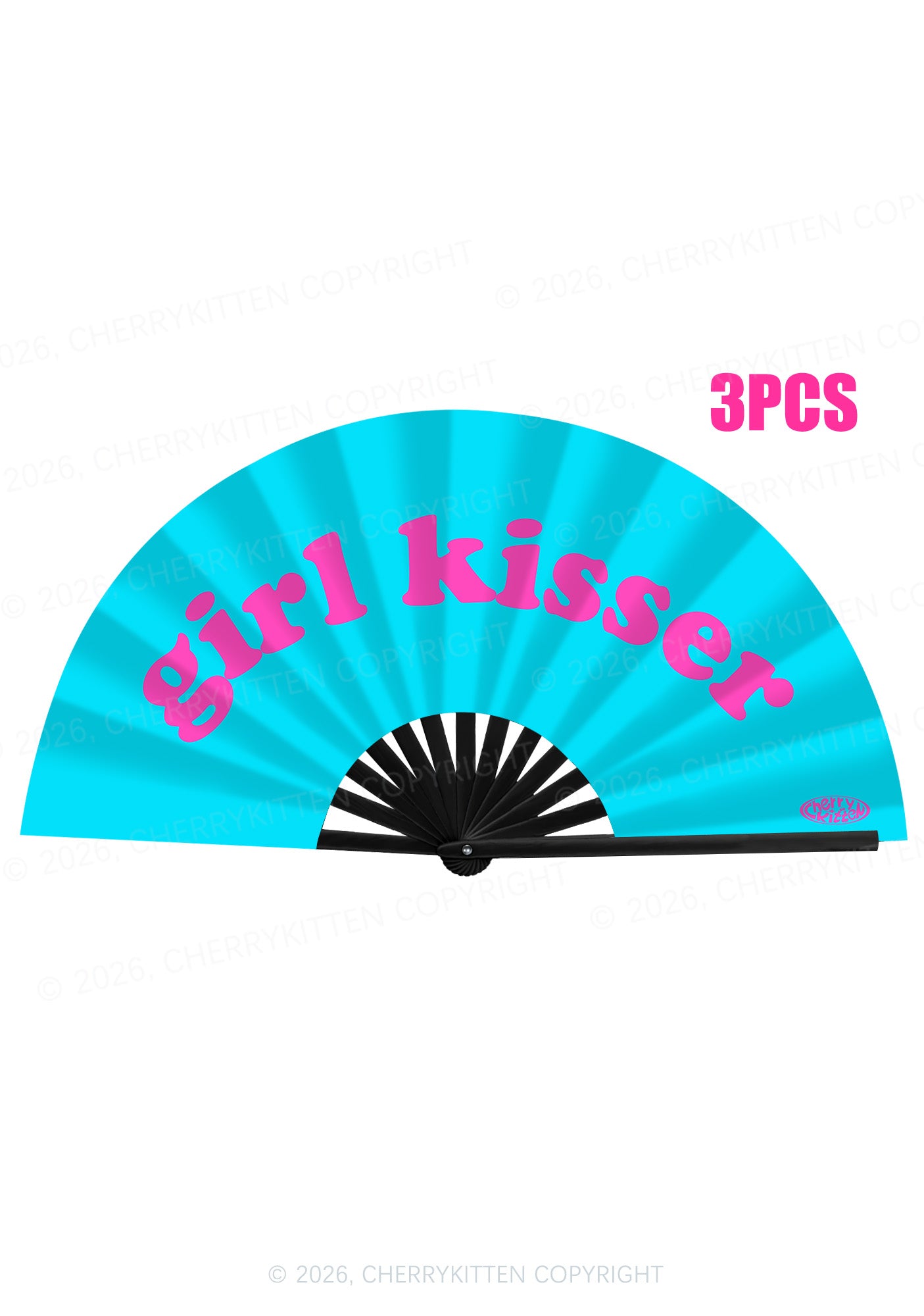 Blue Girl Kisser Pride Y2K Rave Hand Fan Cherrykitten