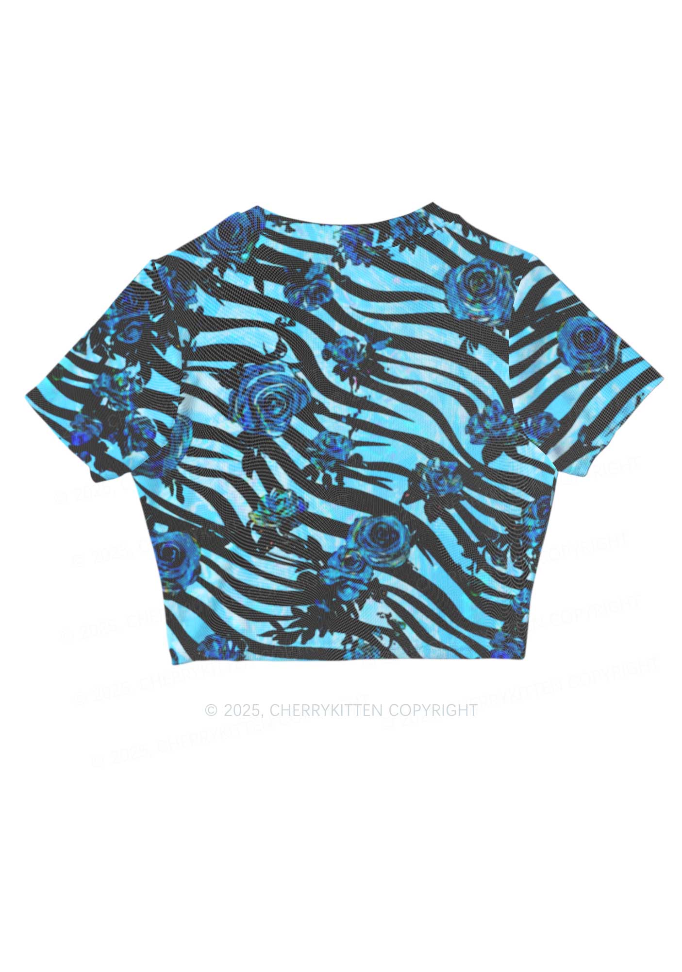 Blue Zebra Roses Y2K Mesh Crop Top Cherrykitten
