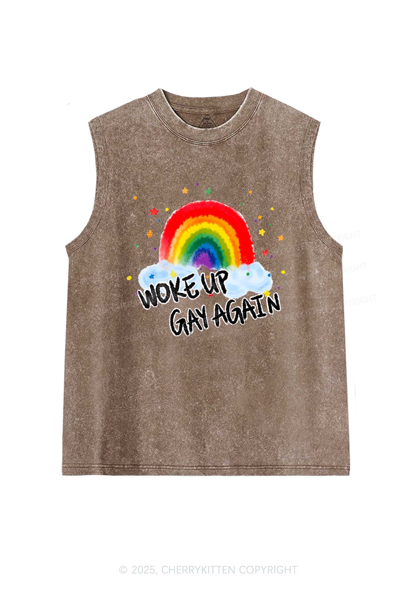 Woke Up Gay Again Y2K Washed Muscle Tank Cherrykitten