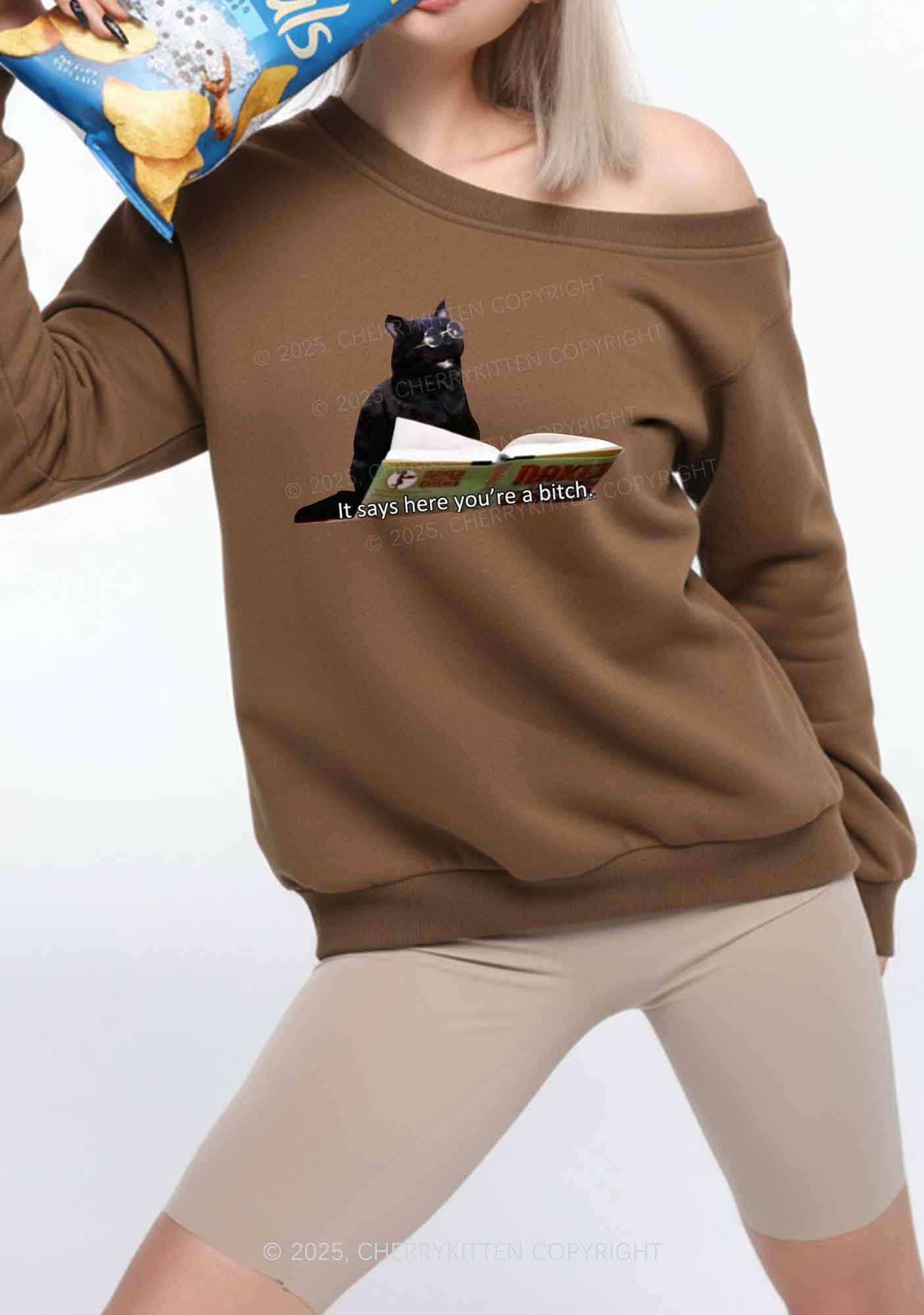 It Says Here You're A Bixxh Y2K Off Shoulder Sweatshirts Cherrykitten