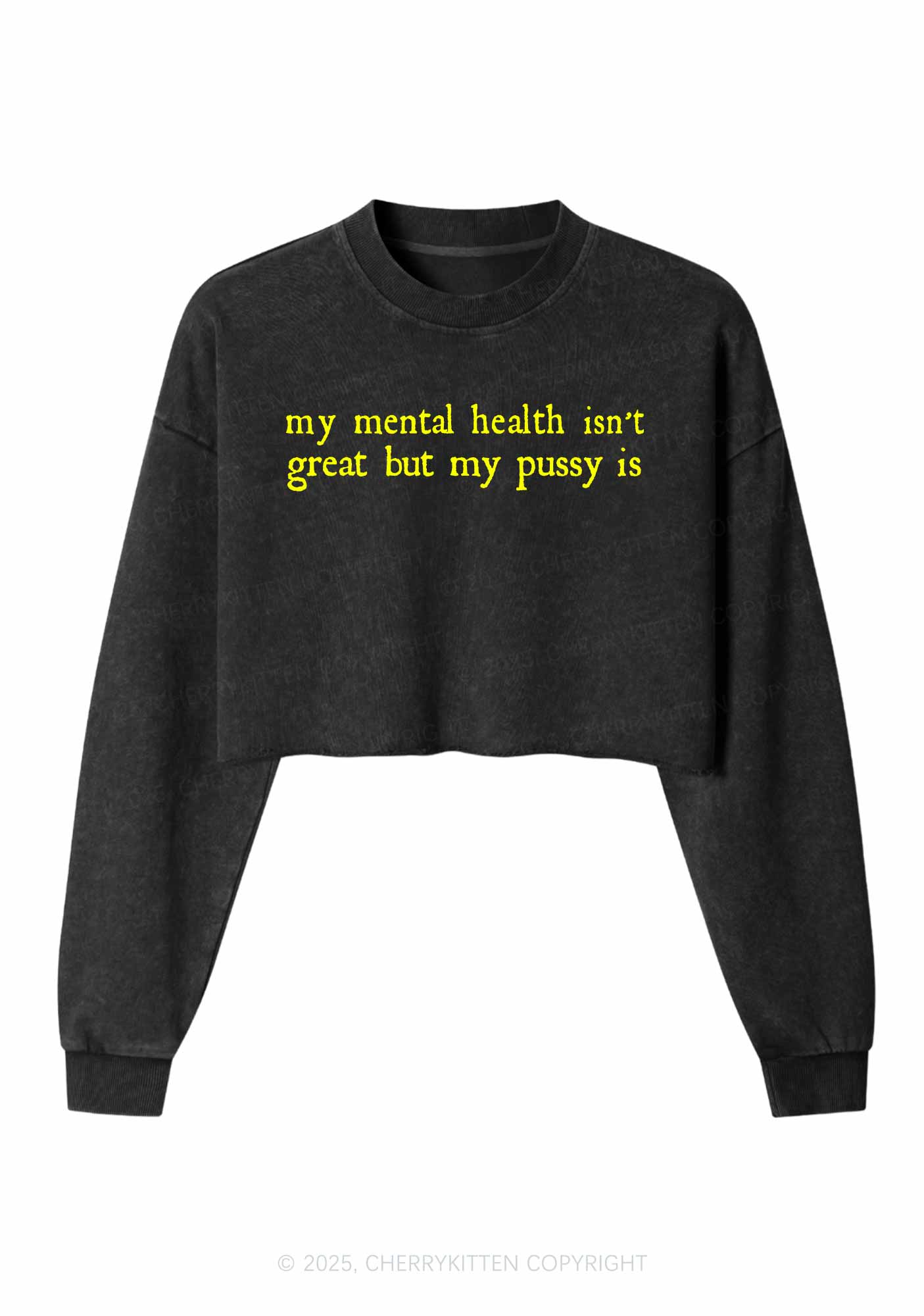 Great Mental Health Y2K Crop Washed Sweatshirts Cherrykitten