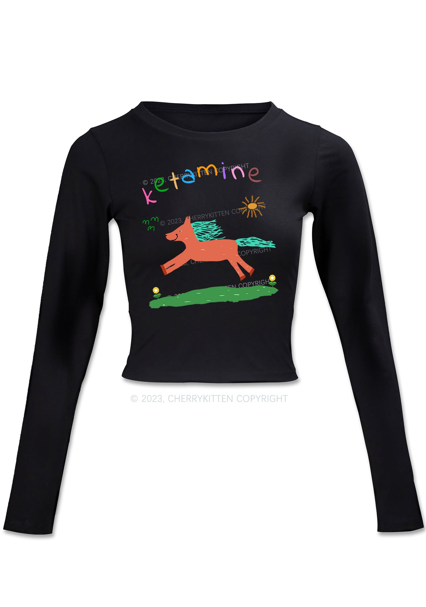 Orange Pony Long Sleeve Crop Top Cherrykitten