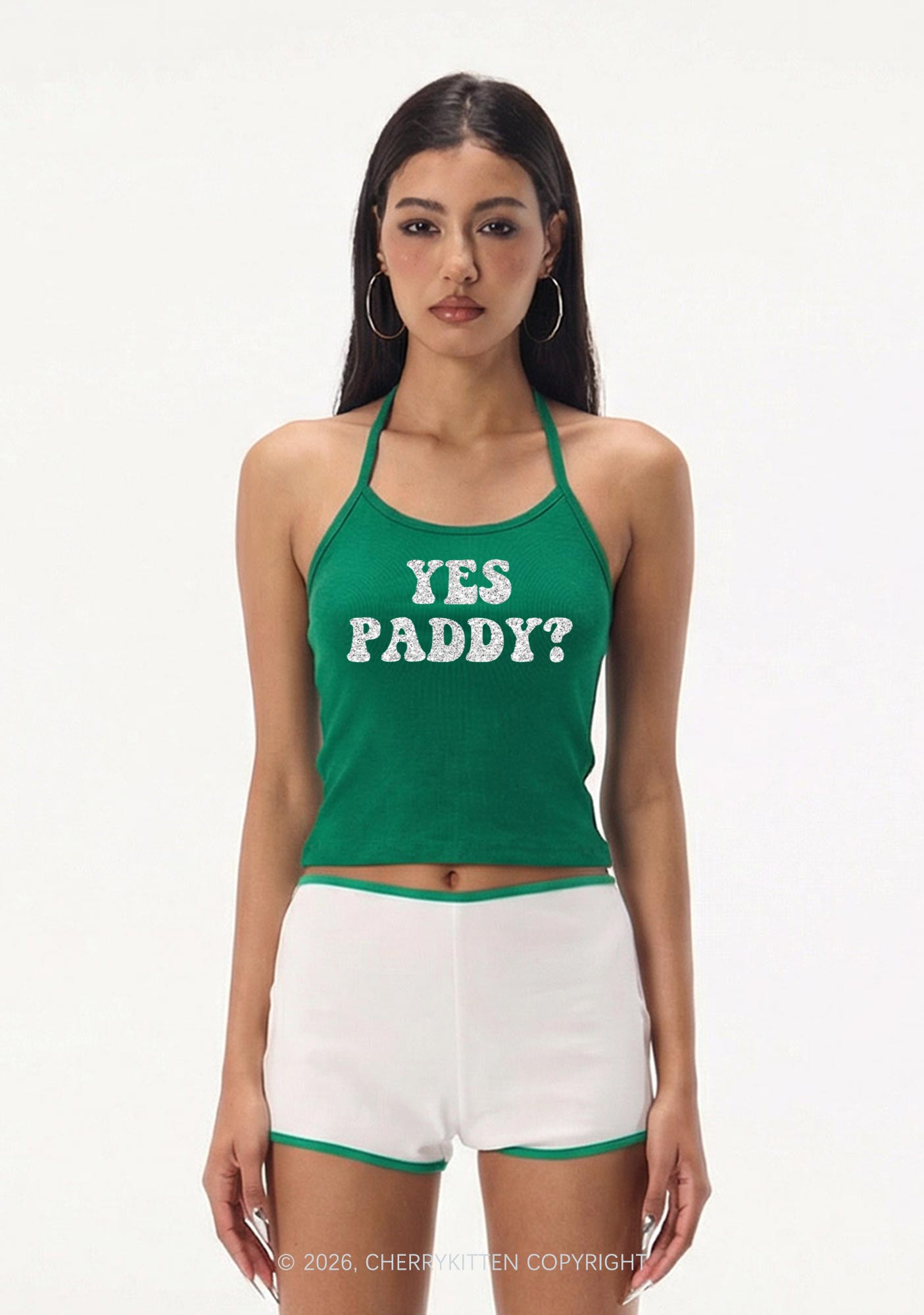 Glitter Yes Paddy St Patricks Y2K Halter Neck Cami Cherrykitten