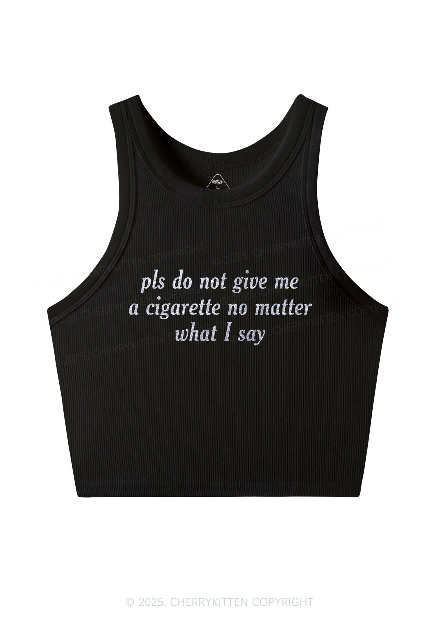 Glitter Pls Dont Give Me Cigarette Y2K Crop Tank Top Cherrykitten