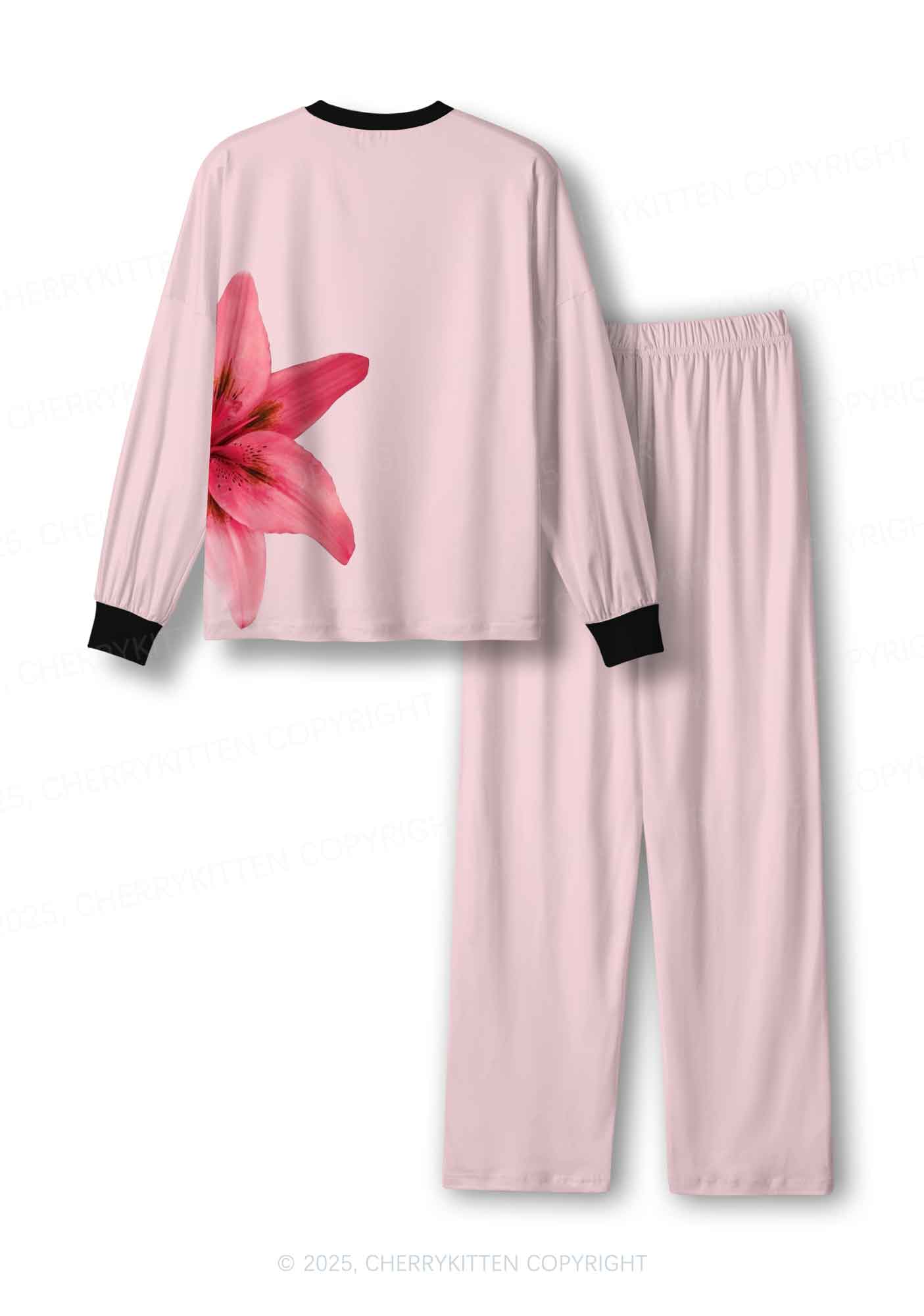 Pink Lily Y2K Print Long Sleeve Pajama Set Cherrykitten