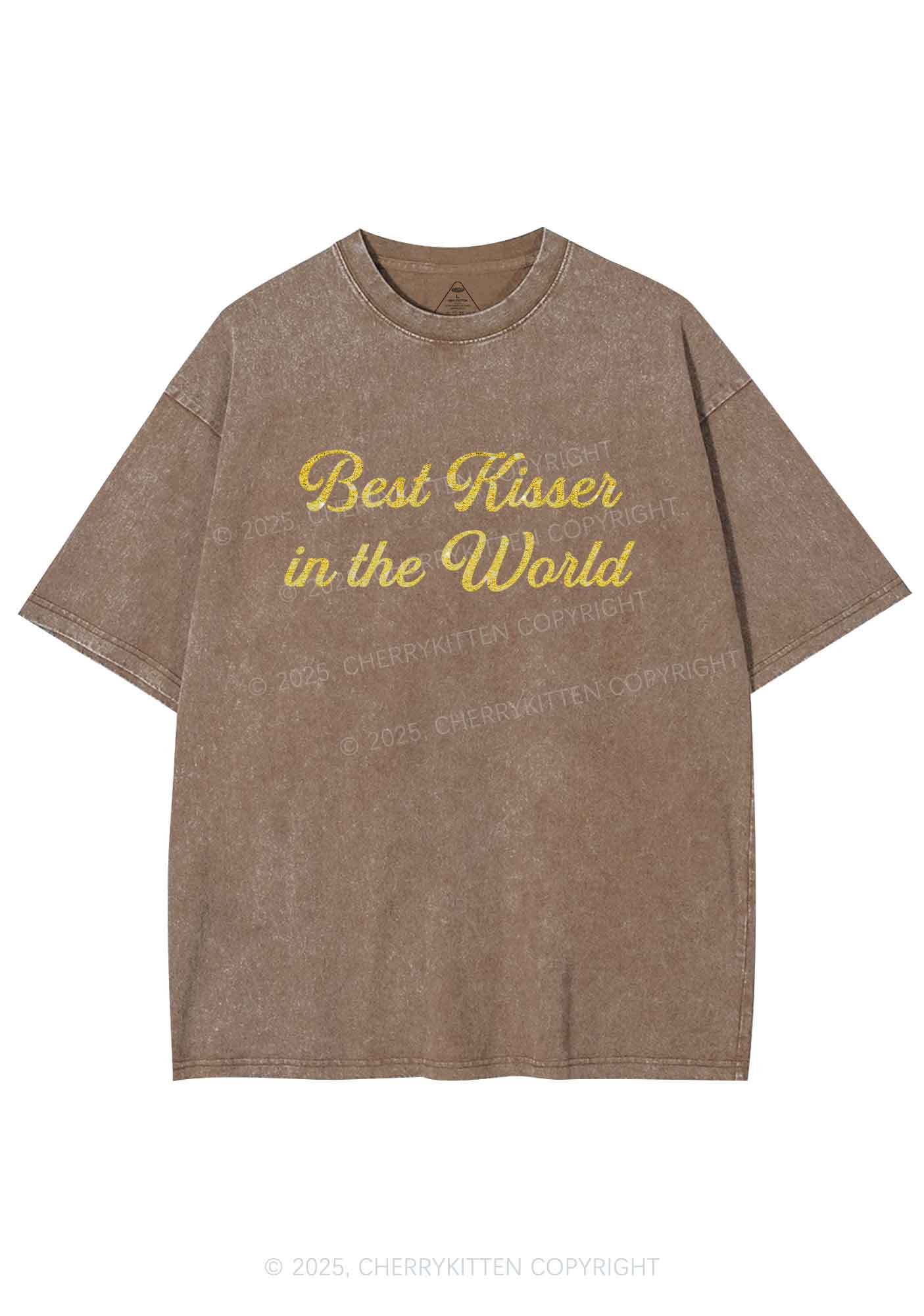 Glitter Best Kisser In The World Y2K Shirts Washed Tee Cherrykitten
