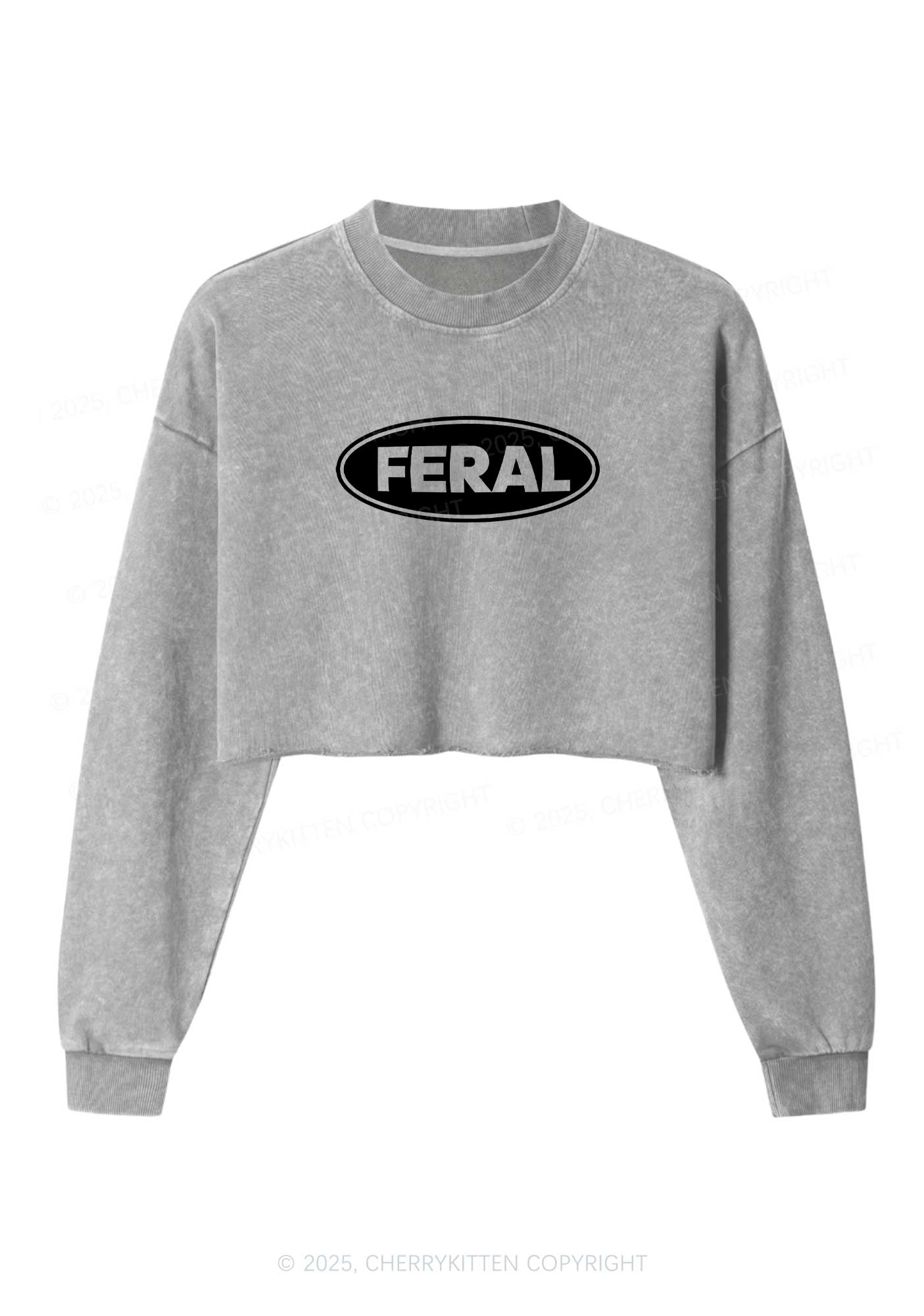 Feral Y2K Crop Washed Sweatshirts Cherrykitten