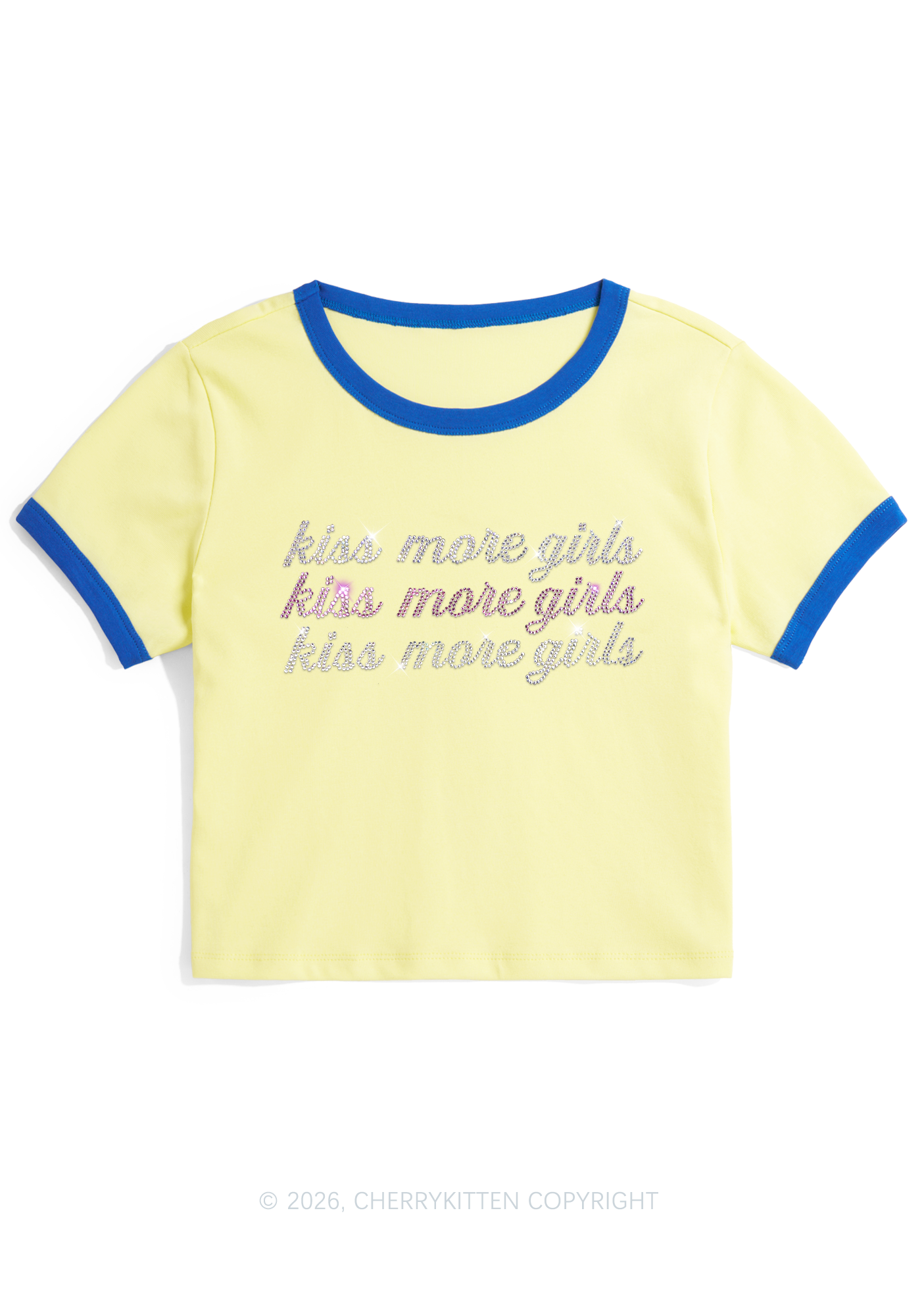 Rhinestone Kiss More Girls Pride Y2K Ringer Tee Cherrykitten