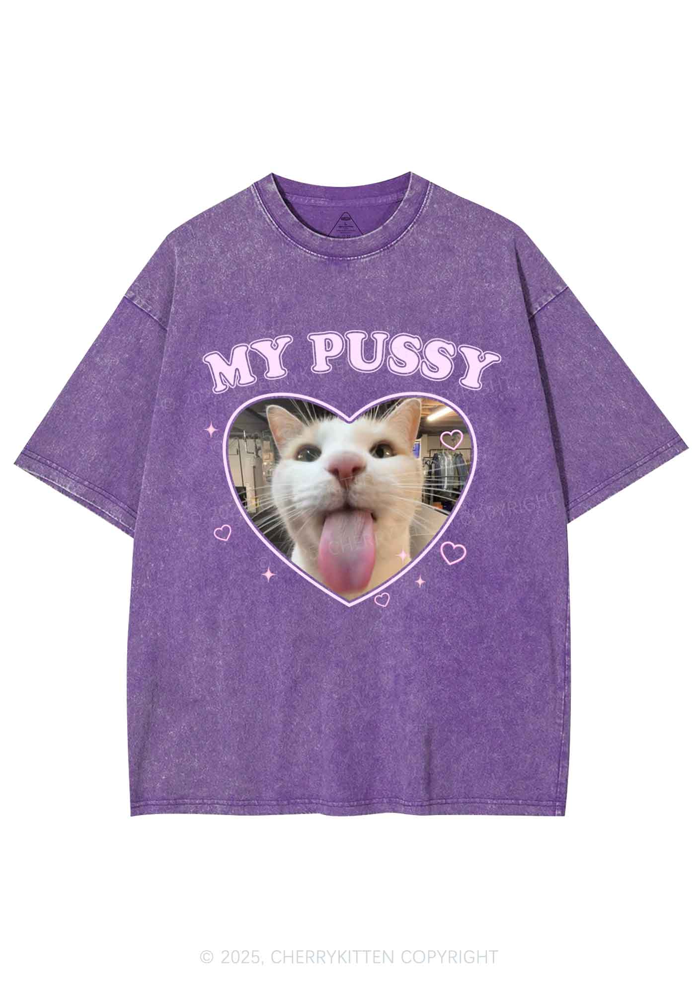 Custom Pet Puxxy Y2K Shirts Washed Tee Cherrykitten