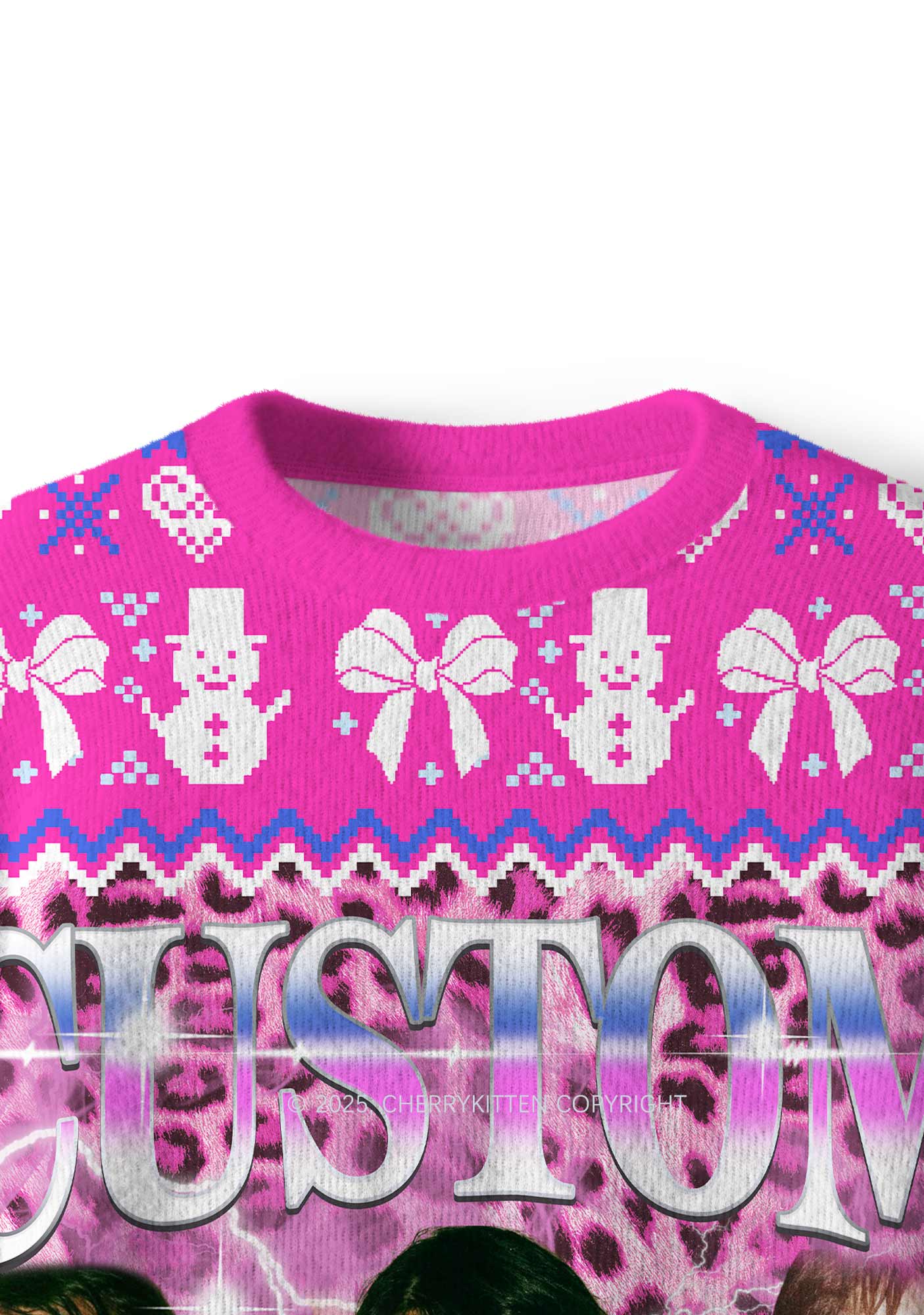 Custom Girls Photo Y2K Christmas Knit Sweatshirt Cherrykitten