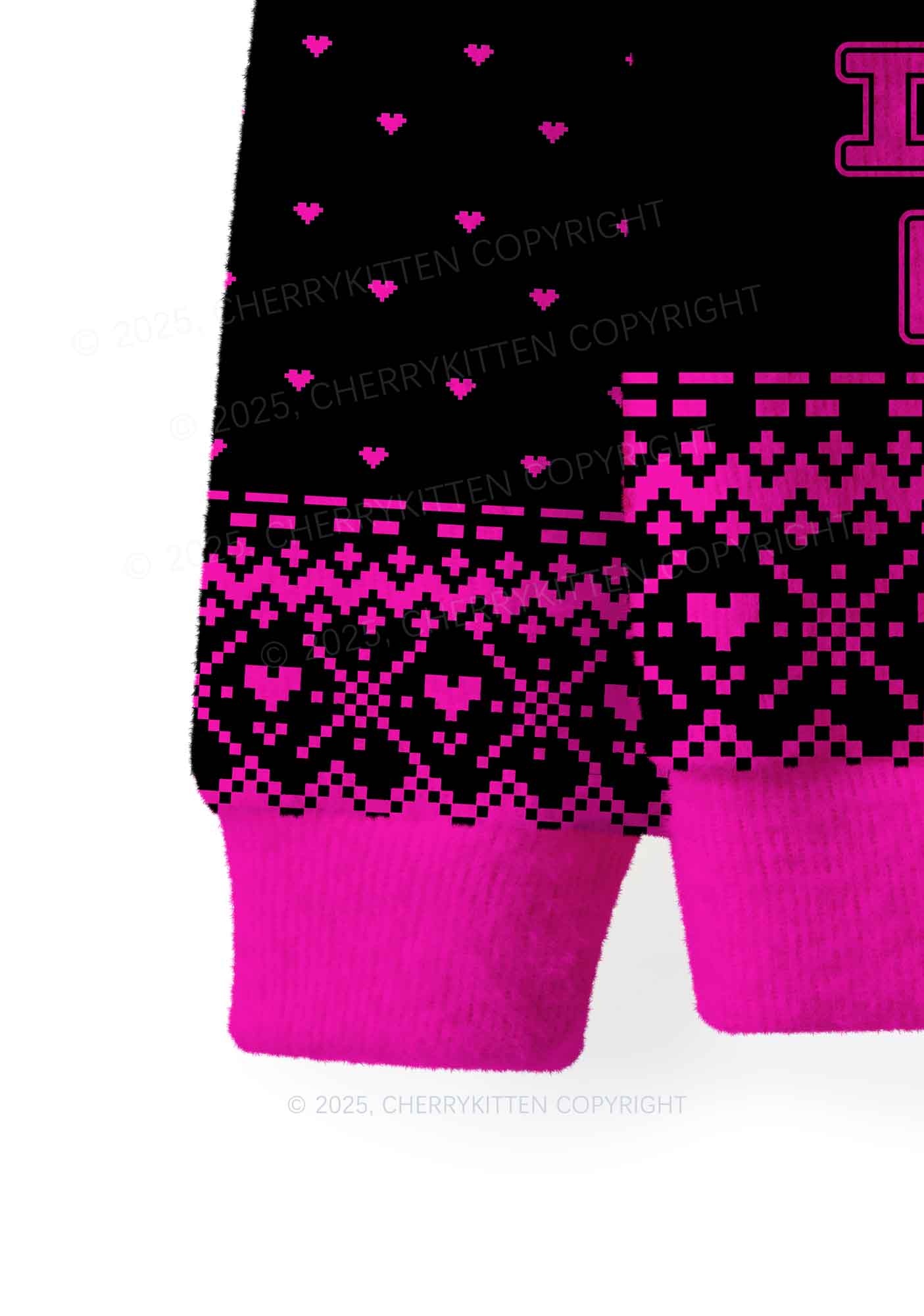 Hot Pink I Rode Faces Y2K Christmas Knit Sweatshirt Cherrykitten