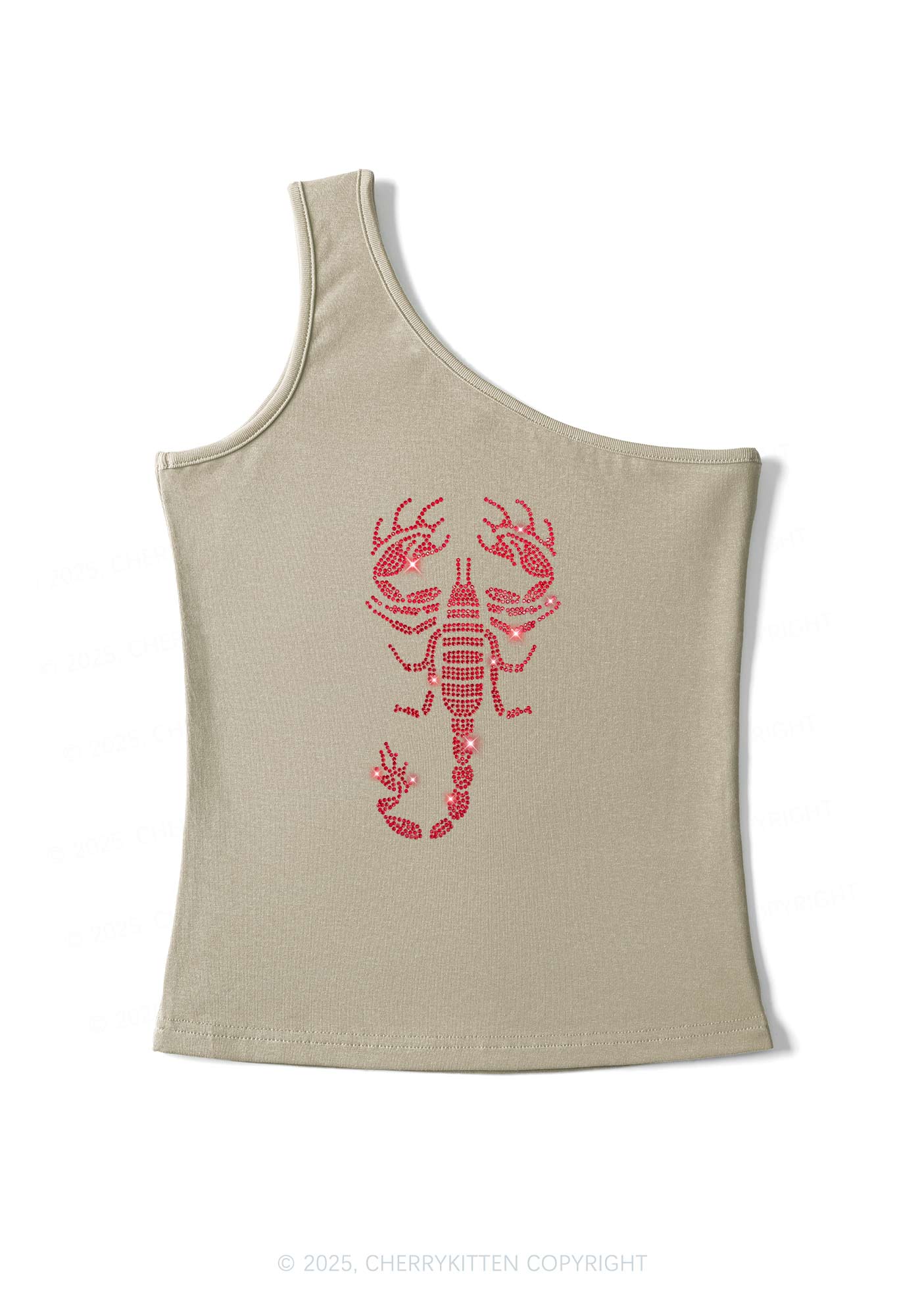 Rhinestone Red Scorpion Y2K One Shoulder Tank Top Cherrykitten