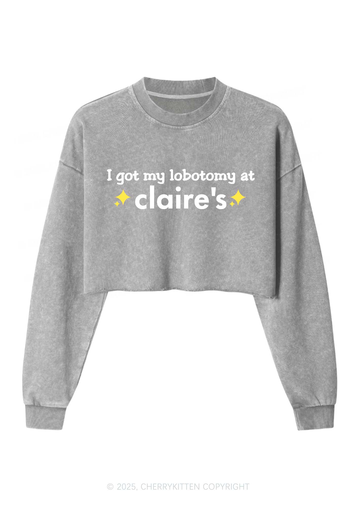 I Got My Lobotomy At Claires Y2K Crop Washed Sweatshirts Cherrykitten