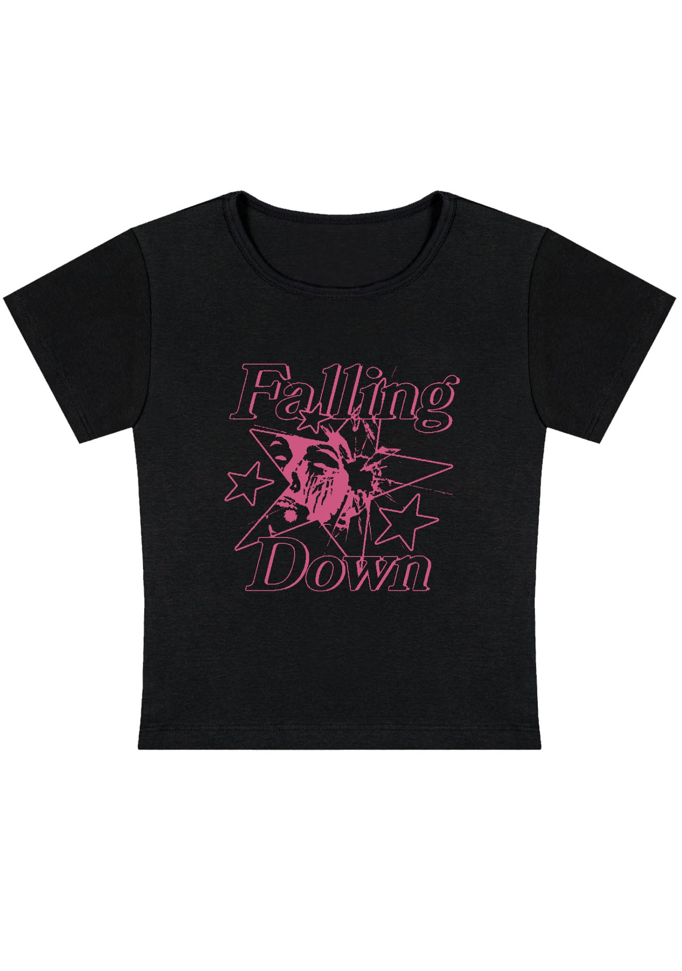 Falling Down Pentagram Y2K Baby Tee