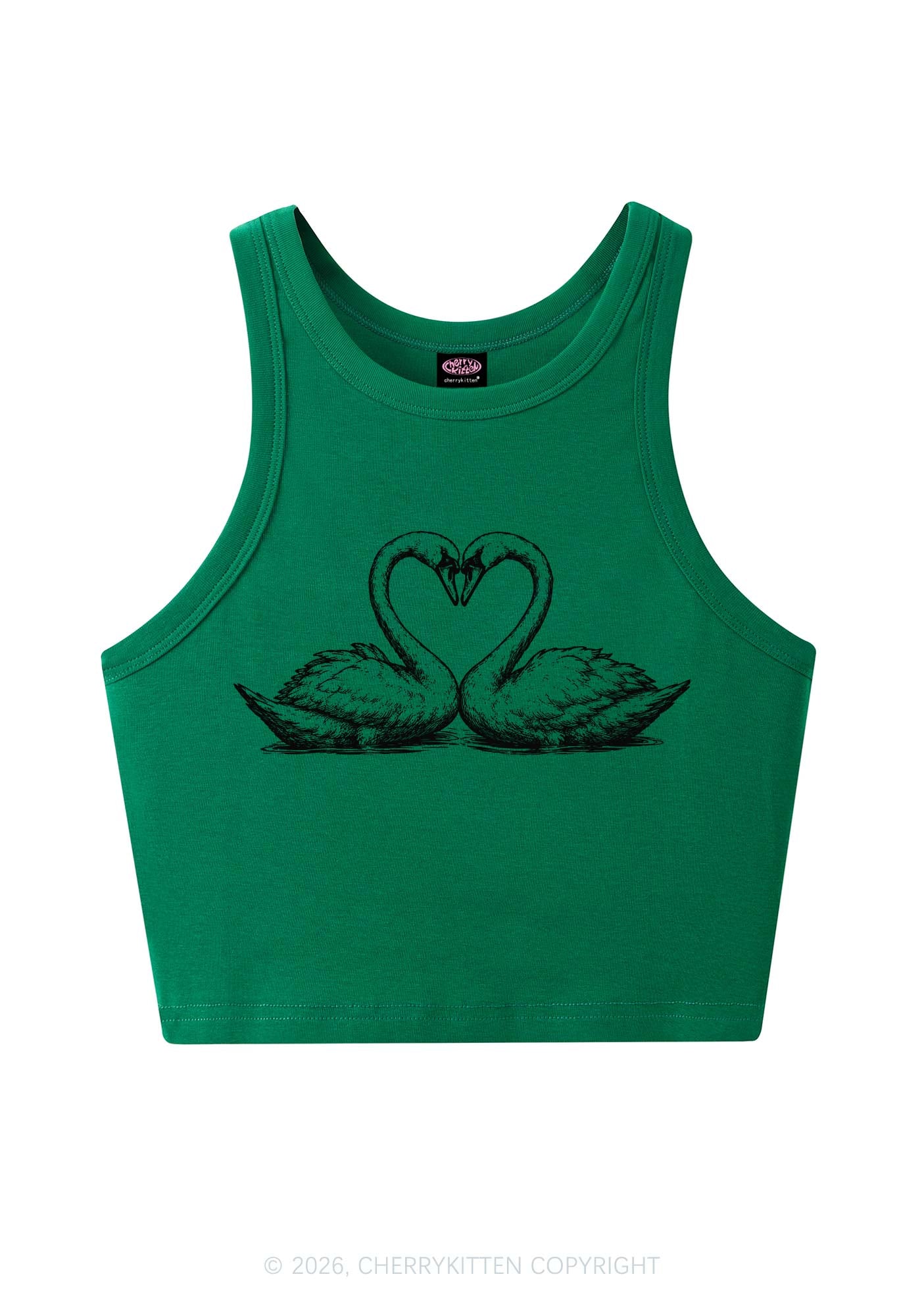 Pink Swans Heart Y2K Crop Tank Top Cherrykitten