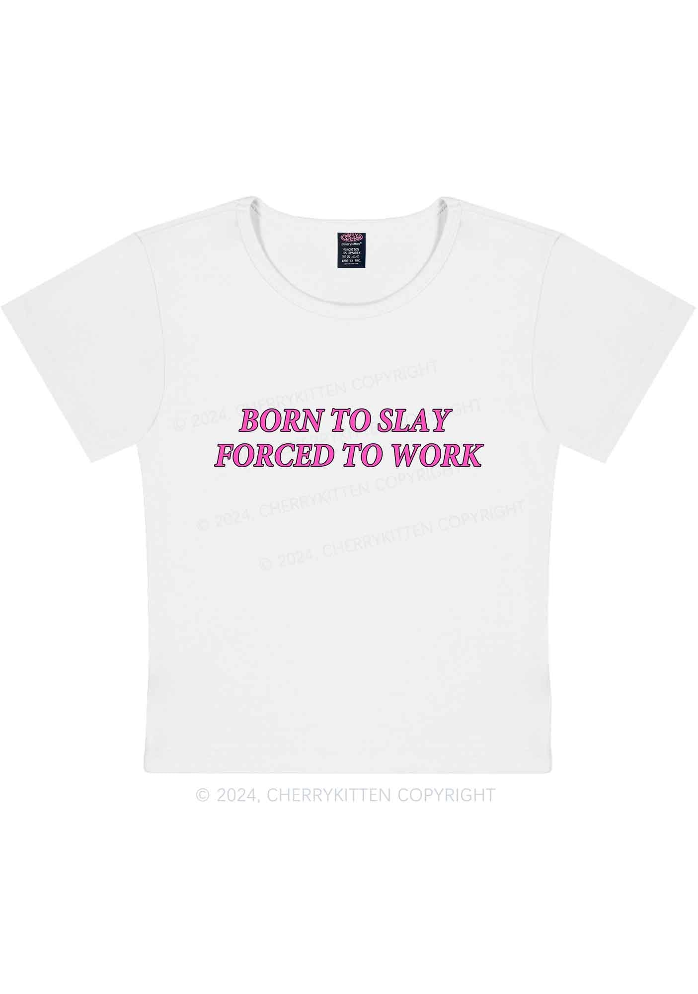 Curvy Forced To Work Y2K Baby Tee Cherrykitten