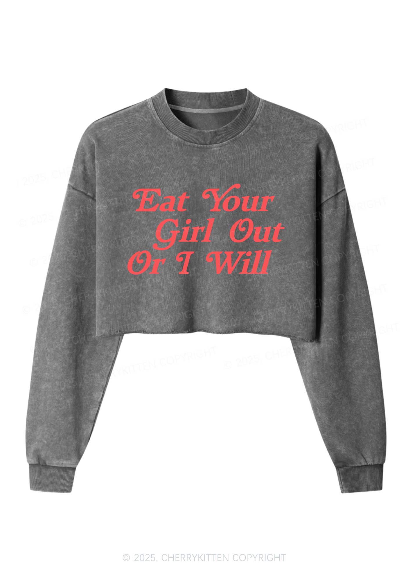Eat Your Girl Out Y2K Crop Washed Sweatshirts Cherrykitten