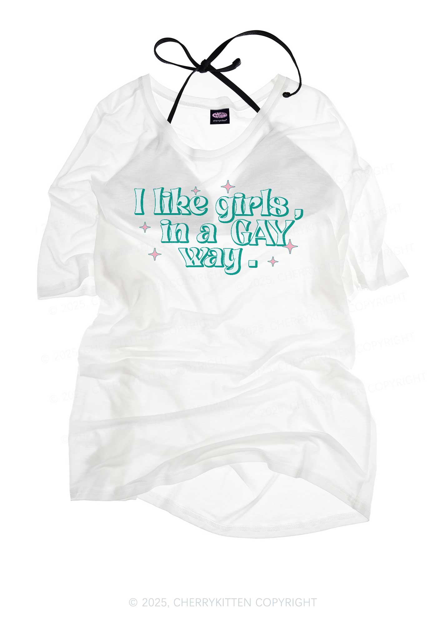 Like Girls In Gay Way Pride Y2K Sheer Boyfriend Tee Cherrykitten
