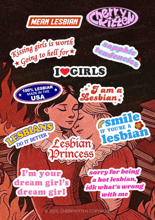 Cherrykitten Lesbian Slogan Y2K Stickers Pack Of 11