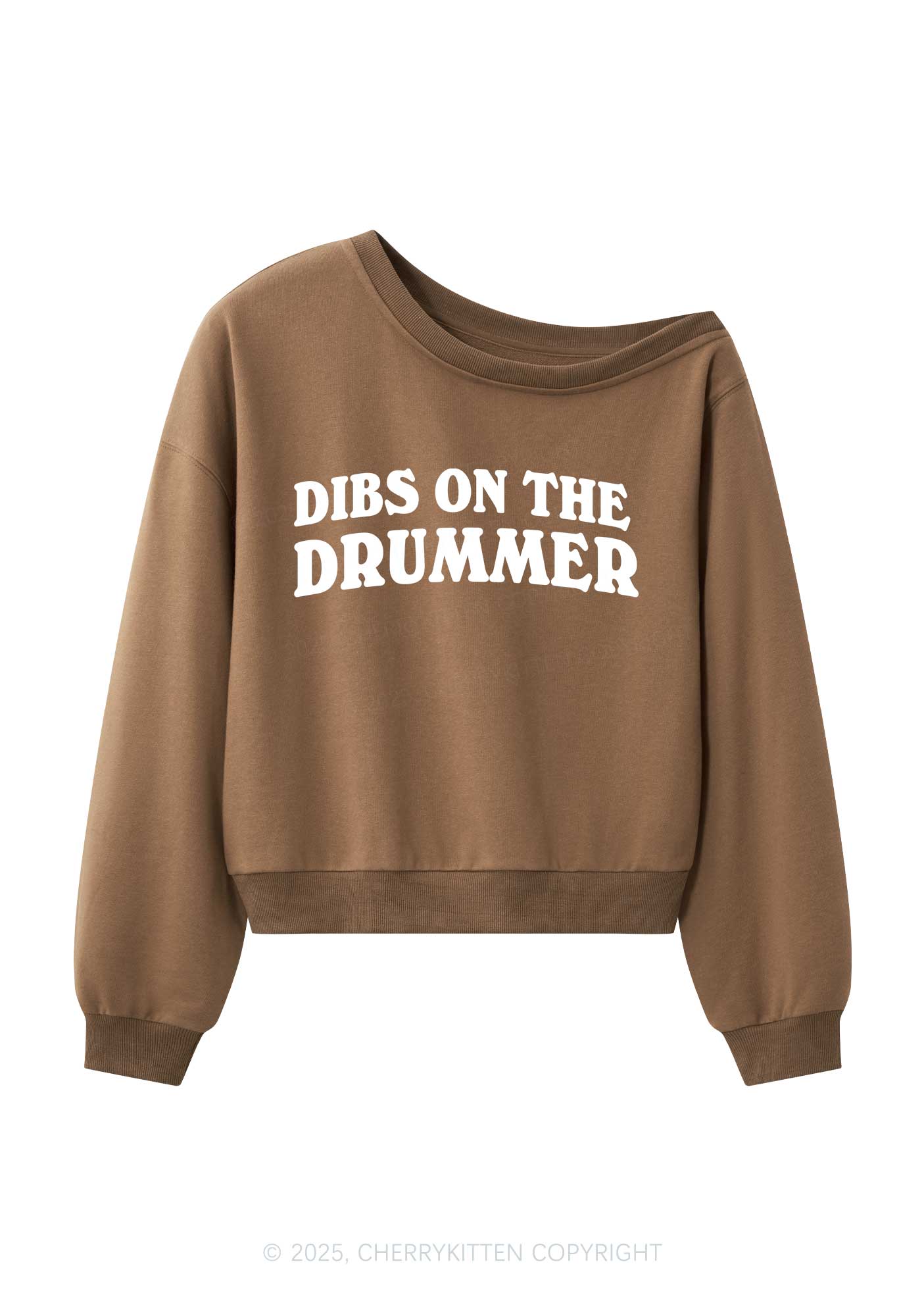 Dibs On The Drummer Y2K Off Shoulder Sweatshirts Cherrykitten