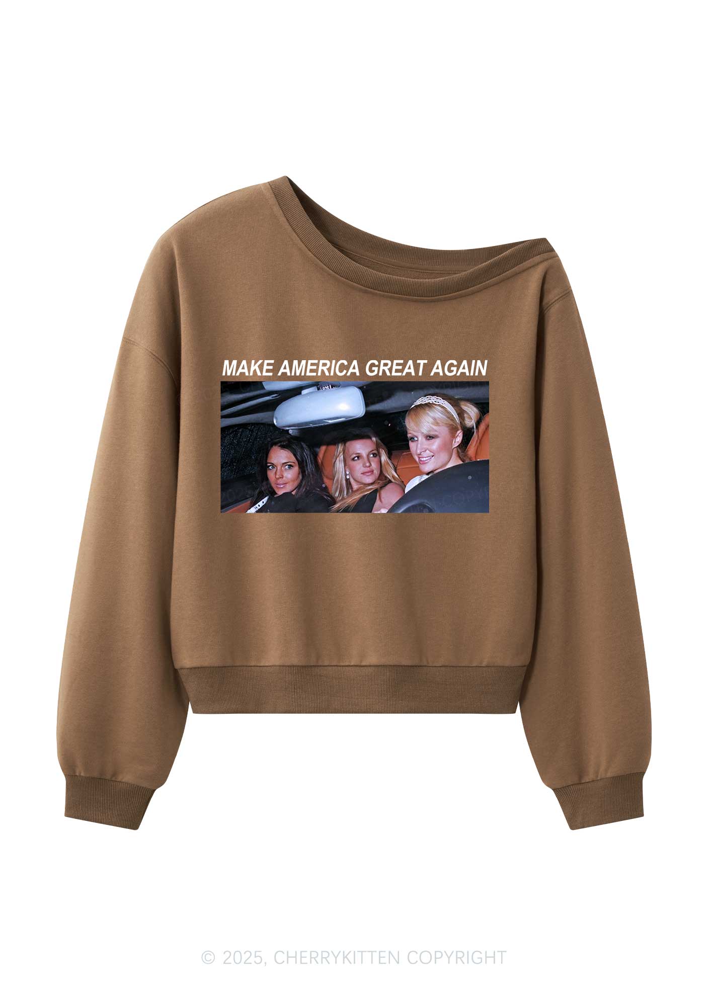 Make America Great Again Y2K Off Shoulder Sweatshirts Cherrykitten