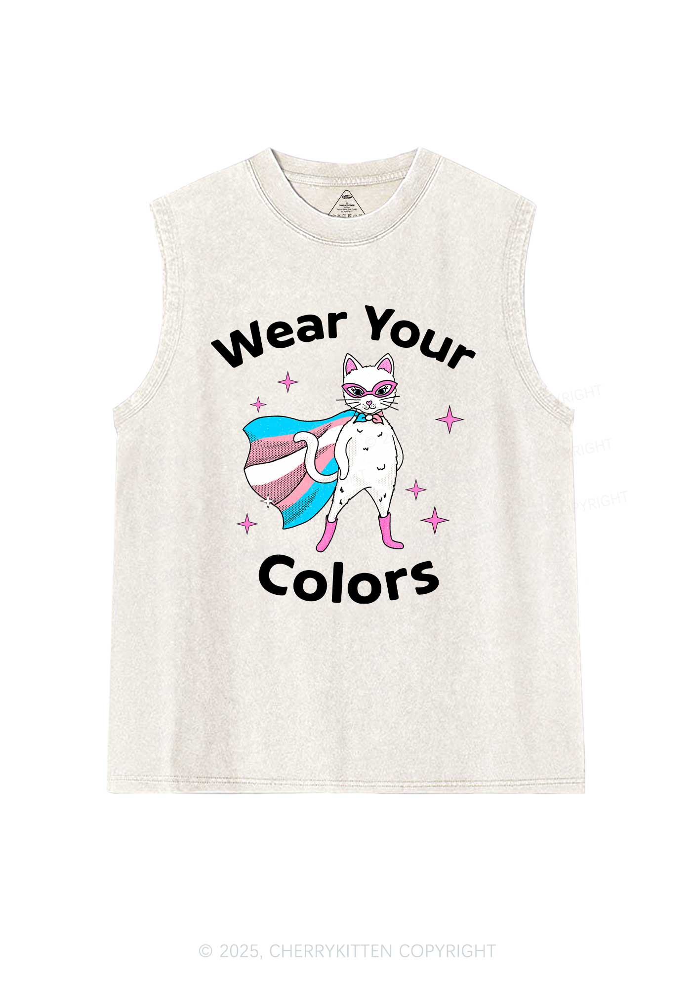 Transgender Flag Cat Pride Y2K Washed Muscle Tank Cherrykitten