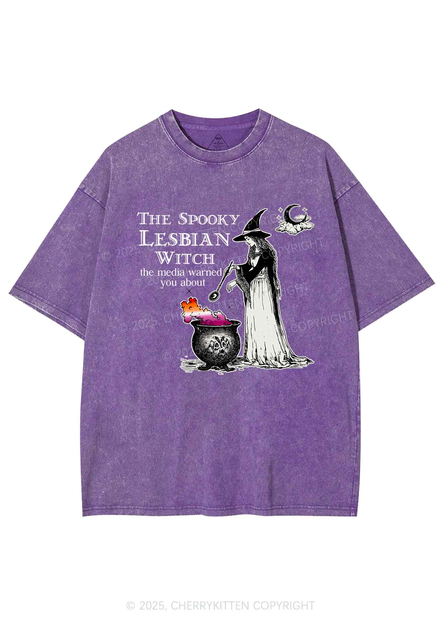 The Spooky Lesbian Witch Y2K Shirts Washed Tee Cherrykitten