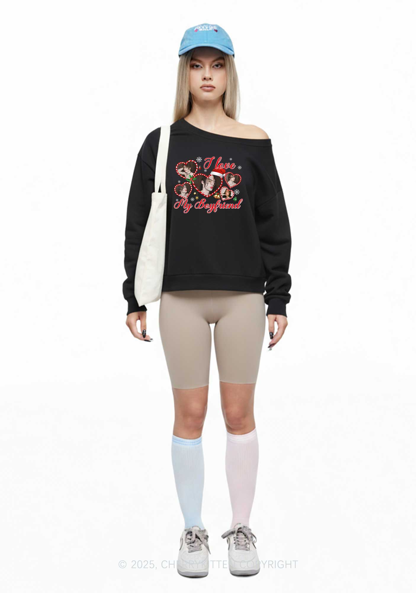 Custom Christmas I Love My GF Y2K Off Shoulder Sweatshirts Cherrykitten