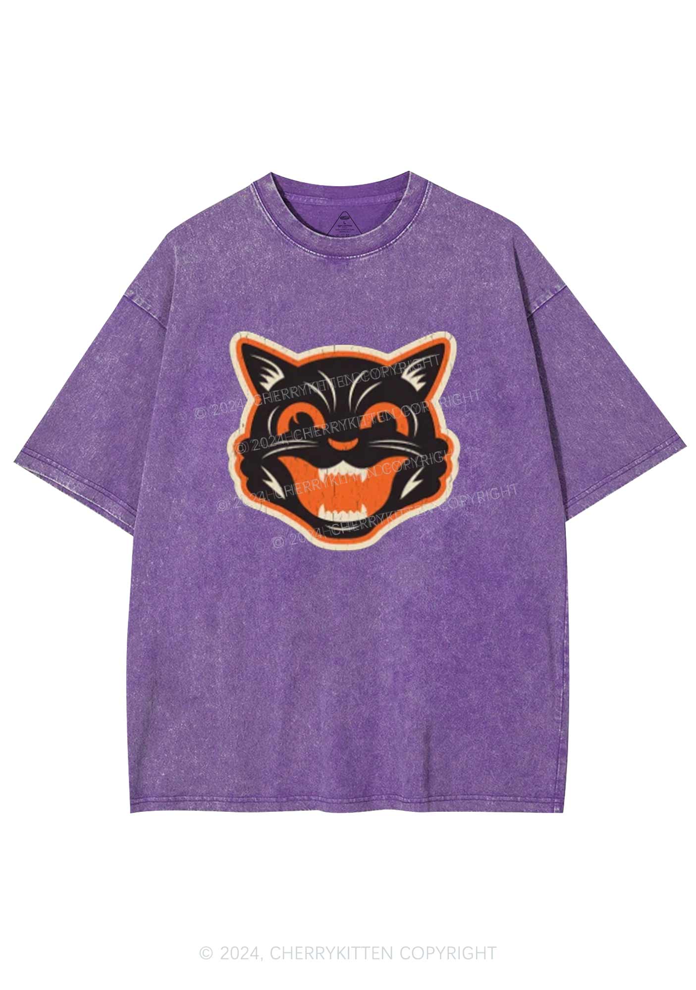 Halloween Black Cat Y2K Washed Tee Cherrykitten
