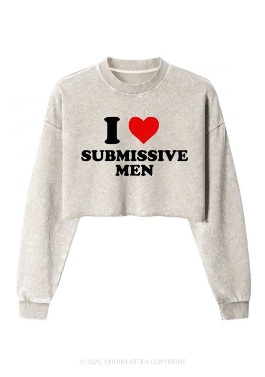 I Love S Men Y2K Crop Washed Sweatshirts Cherrykitten